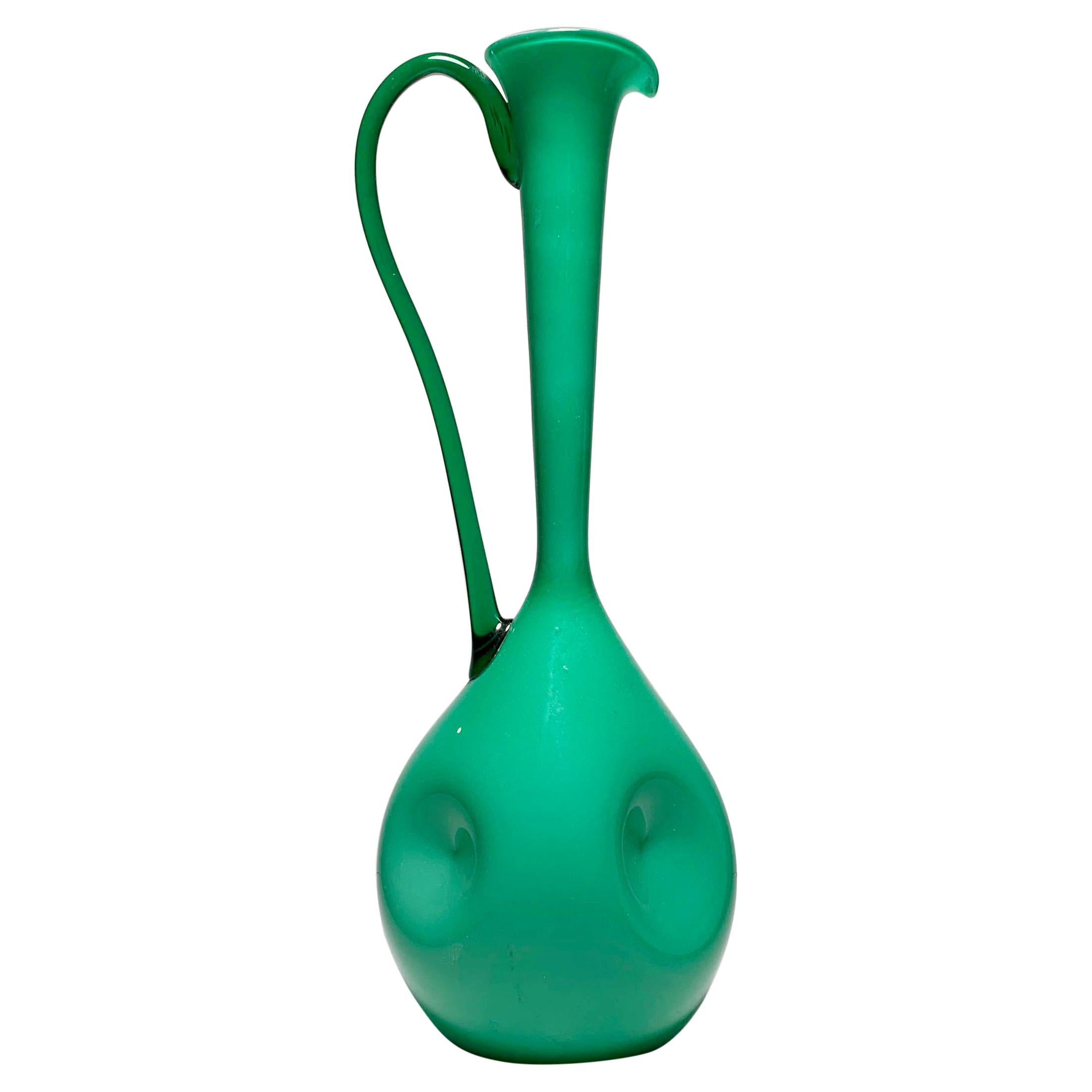 Large Empoli Italian Glass Green Ewer Pitcher Vase