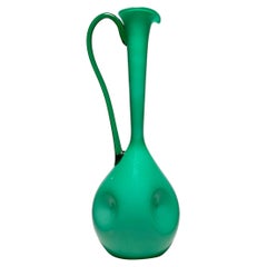 Large Empoli Italian Glass Green Ewer Pitcher Vase