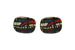 Large Enamel Abstract Patterned Silver with a Gold Vermeil Cufflinks