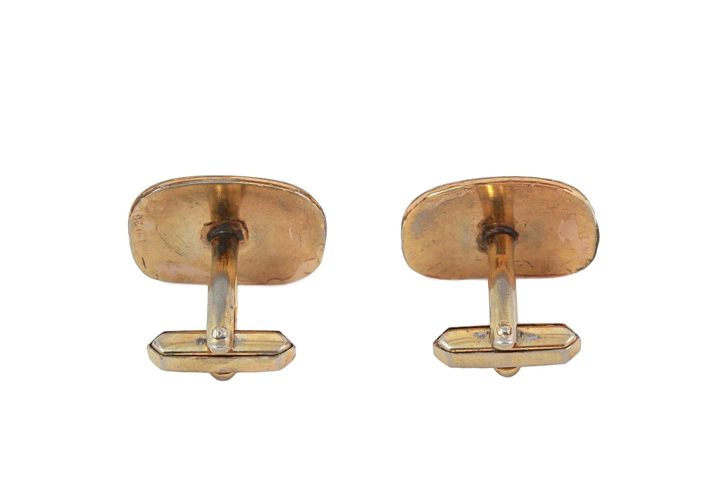 Large Enamel Abstract Patterned Silver with a Gold Vermeil Cufflinks For Sale 1