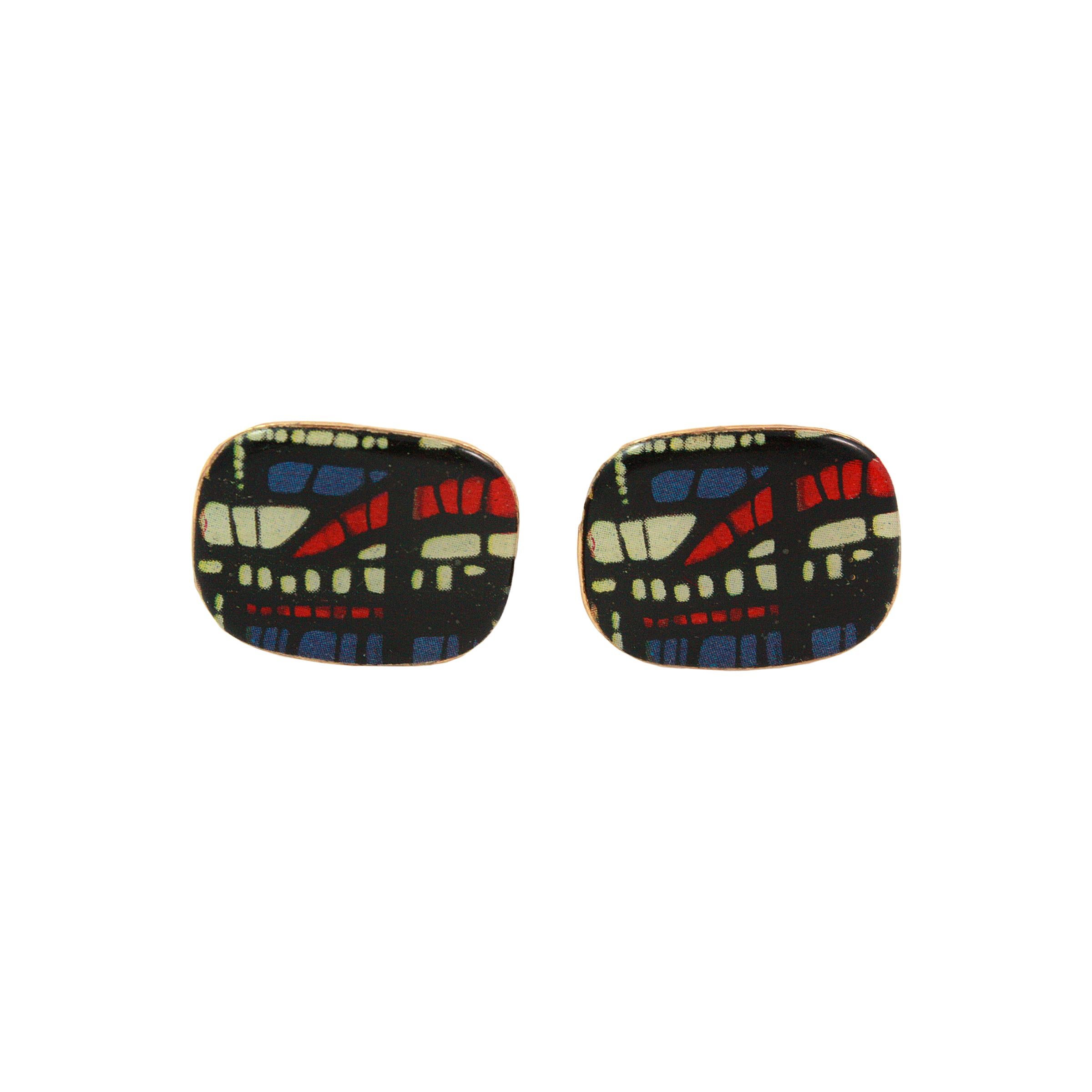 Large Enamel Abstract Patterned Silver with a Gold Vermeil Cufflinks For Sale