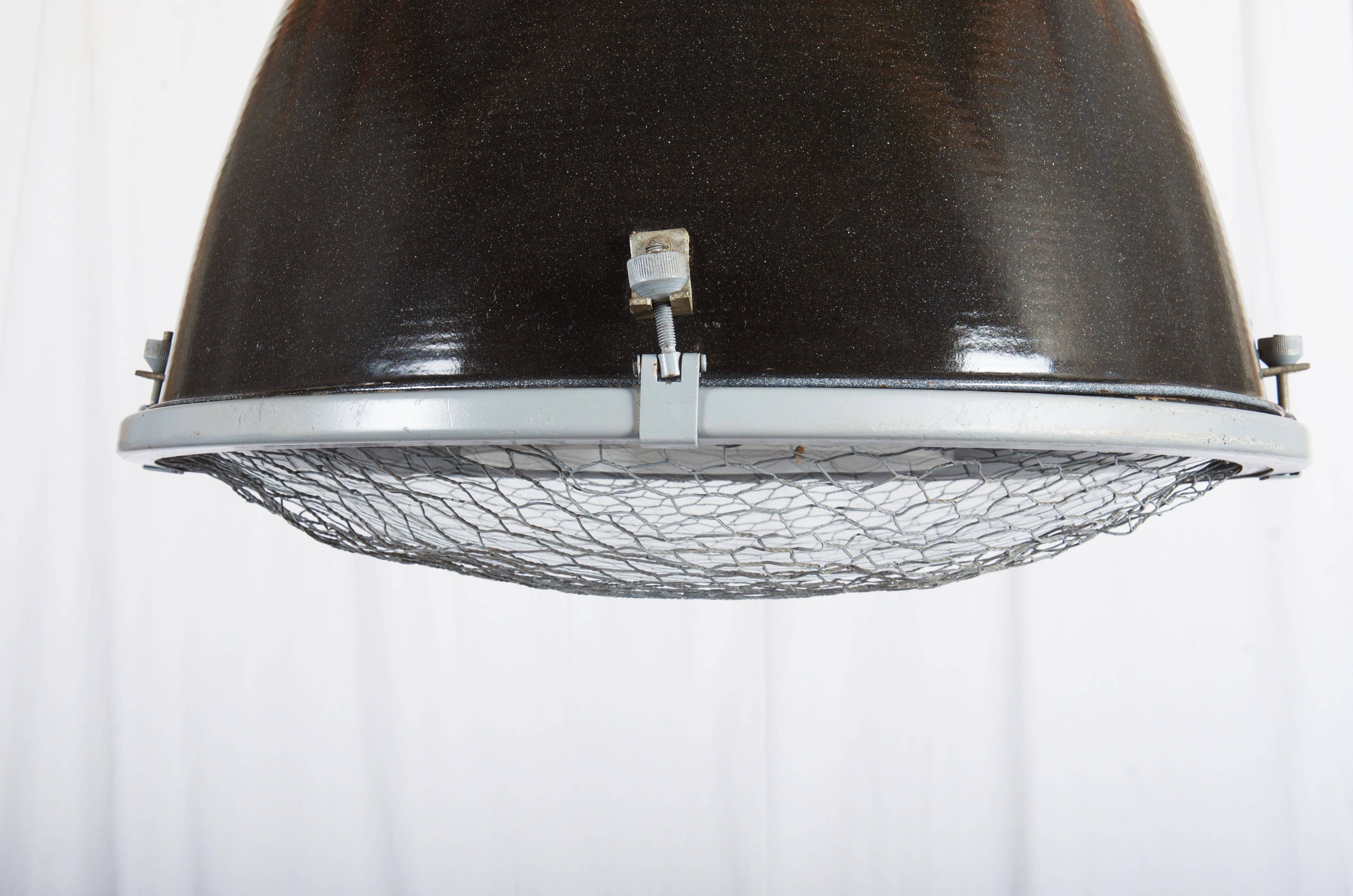 Large Enamel Factory, Industrial Pendant Lamp Parabolic Glass 10