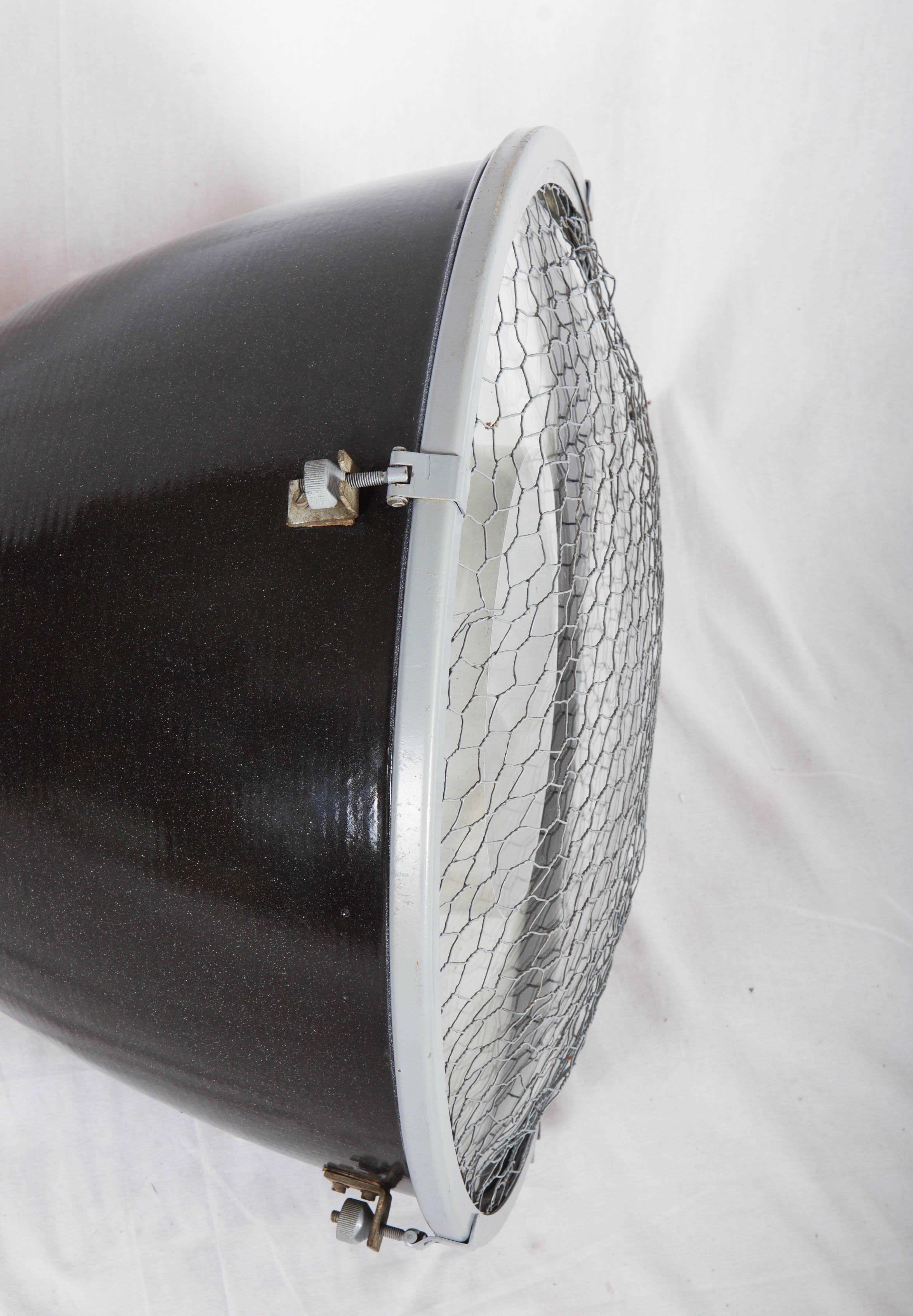 Czech Large Enamel Factory, Industrial Pendant Lamp Parabolic Glass For Sale