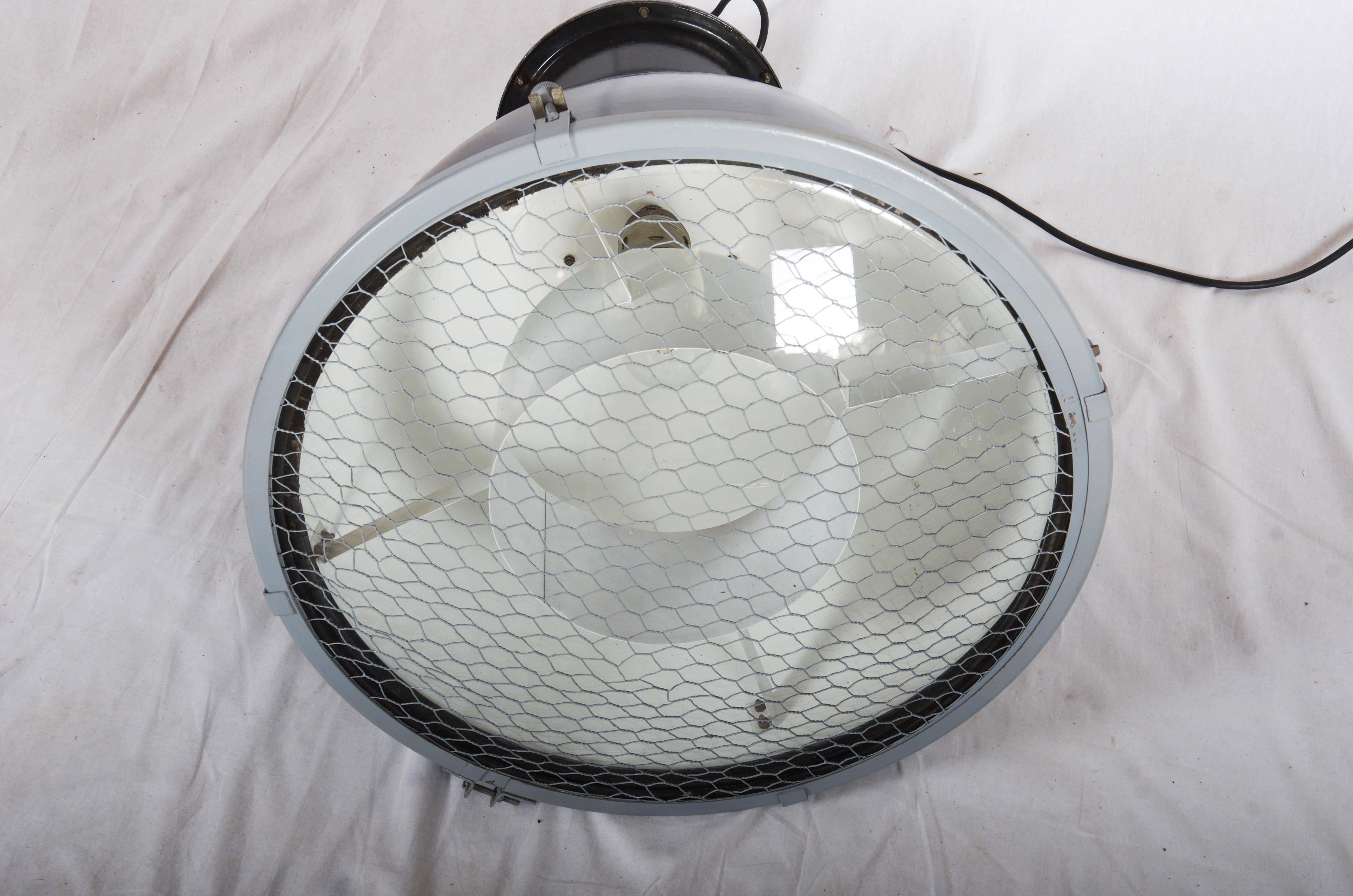 Large Enamel Factory, Industrial Pendant Lamp Parabolic Glass In Good Condition For Sale In Vienna, AT