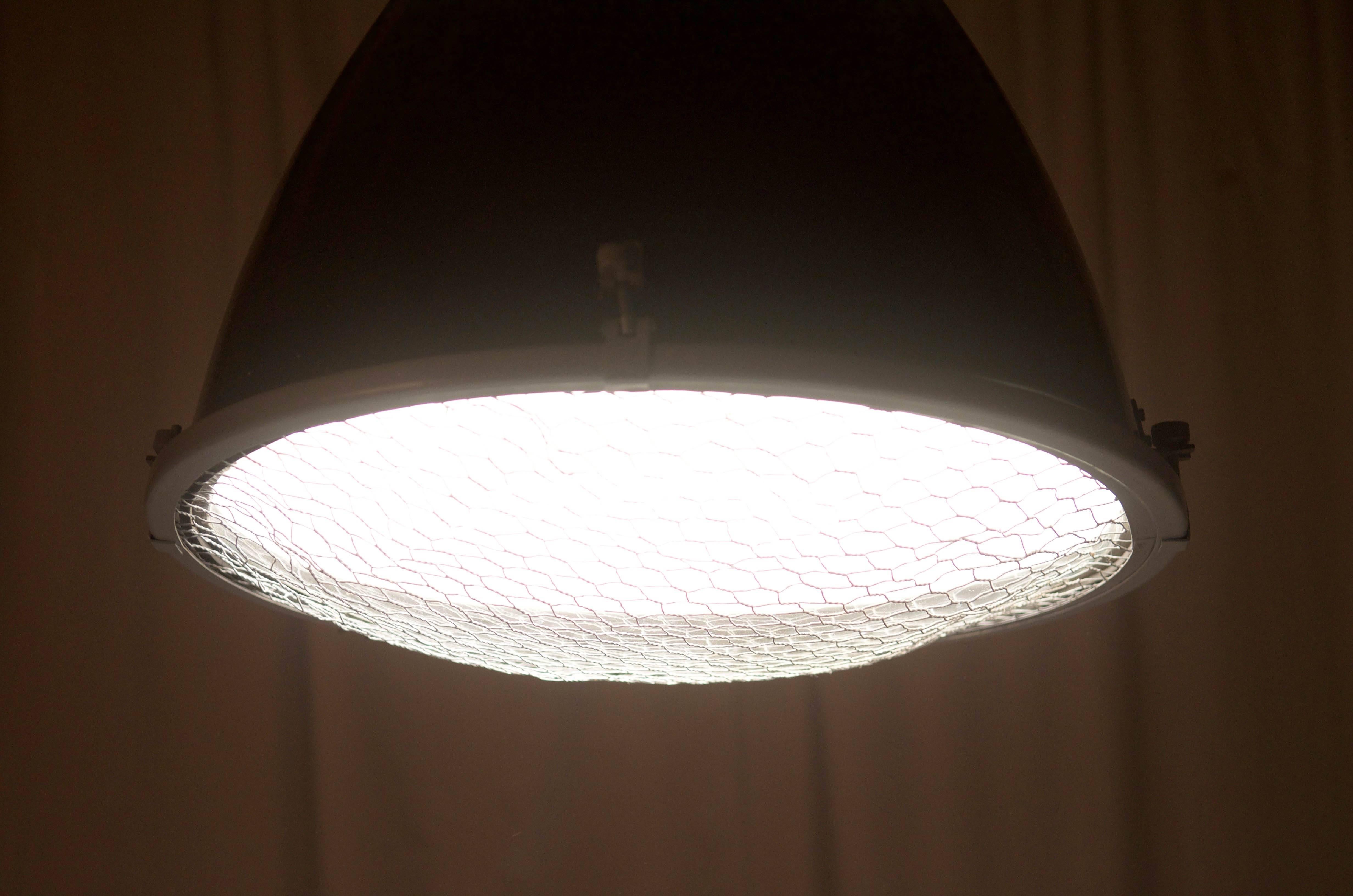 Large Enamel Factory, Industrial Pendant Lamp Parabolic Glass 3
