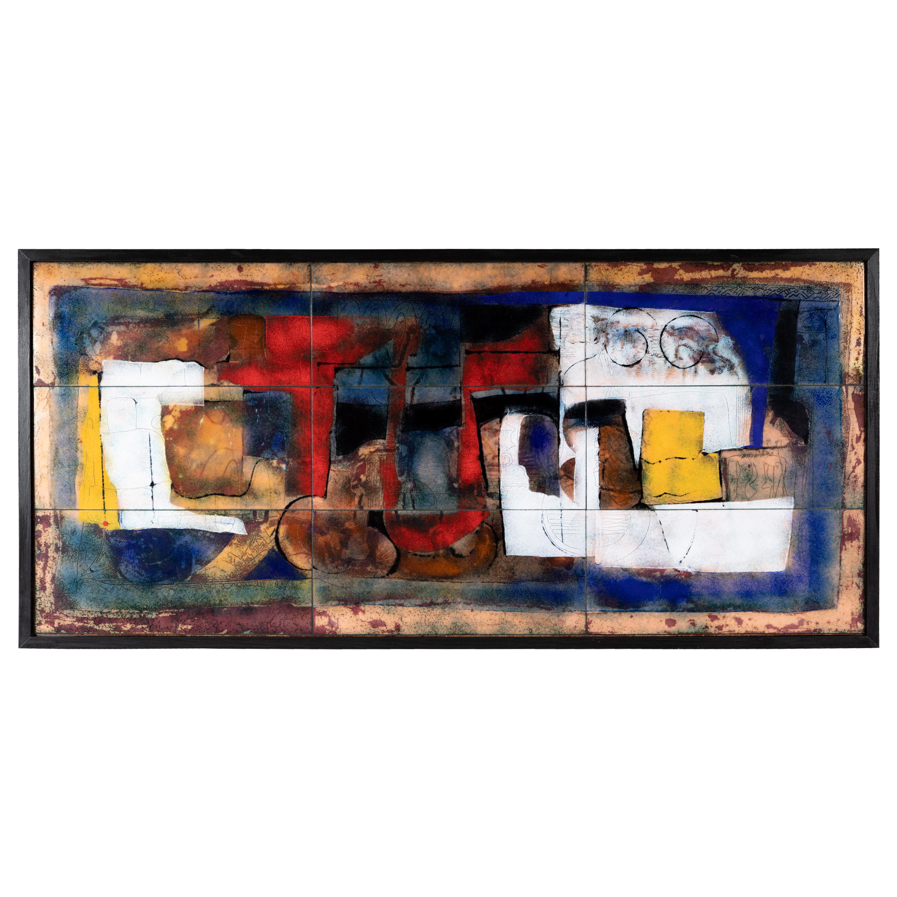 Large Enamel-on-Copper Painting by Italian Artist Giorgio Musoni, circa 1960s For Sale