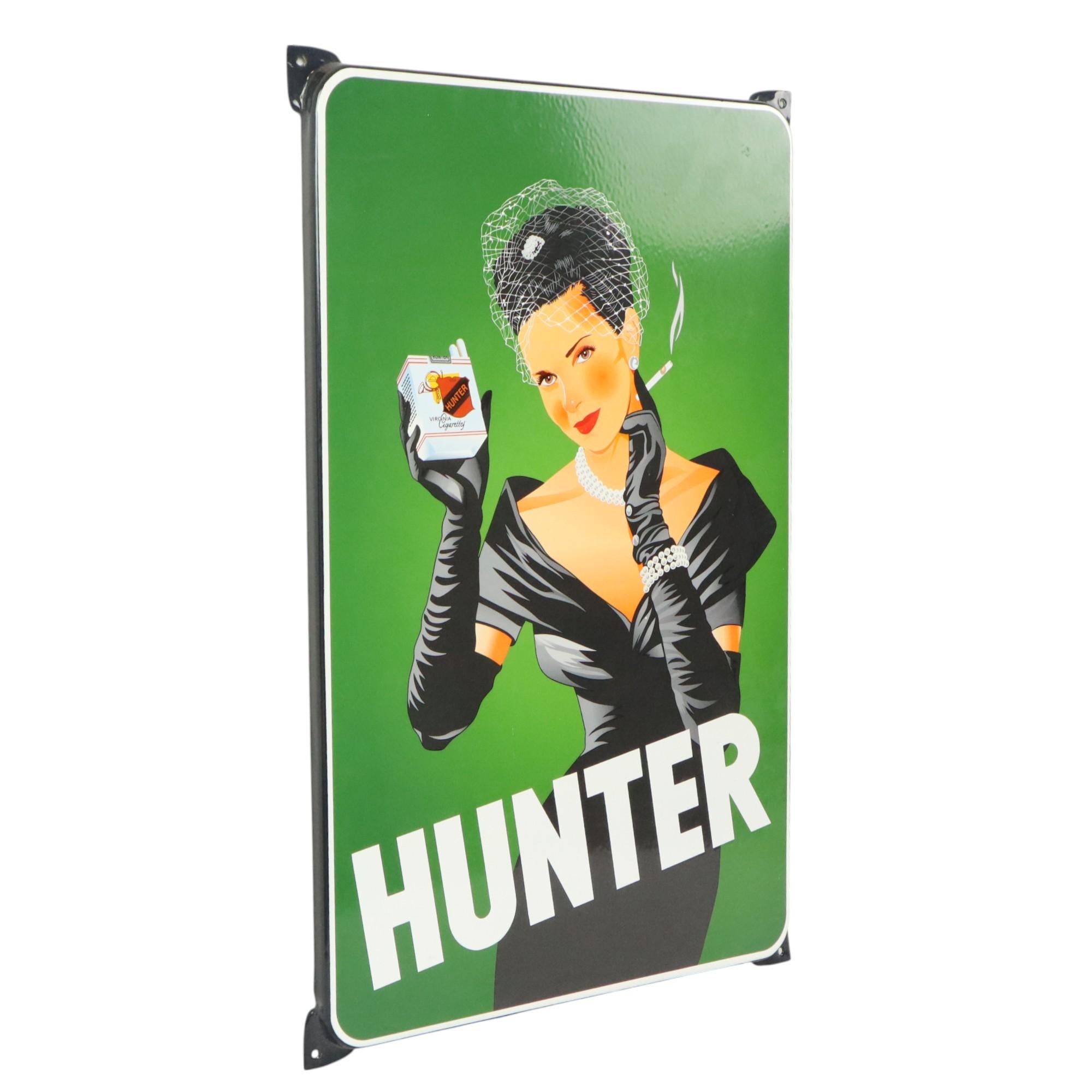 Großes Emaille-Schild Jäger-Zigaretten-Werbeteller Retro (Art déco) im Angebot