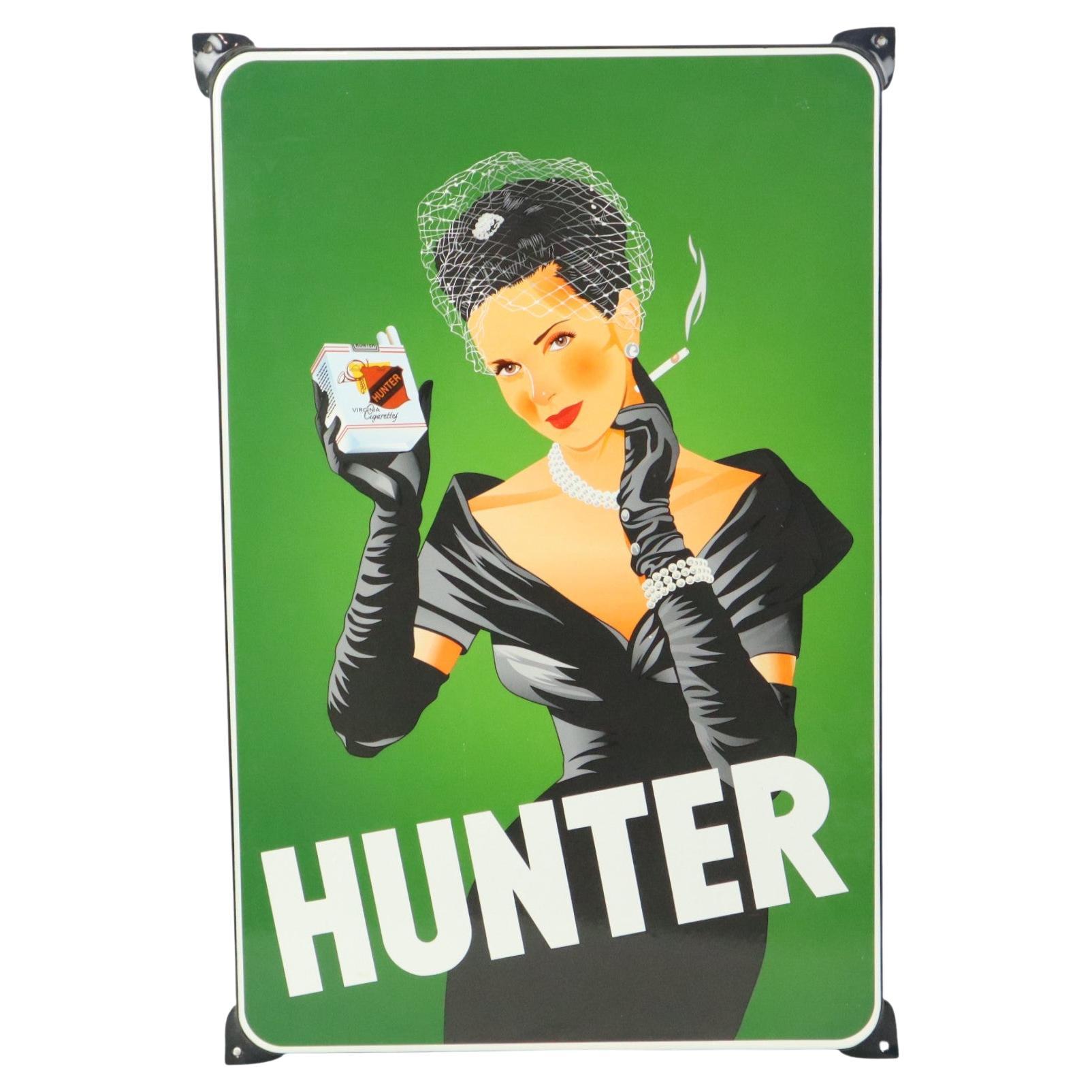 Cartel Grande Esmaltado Cazador Cigarrillos Placa Publicitaria Retro