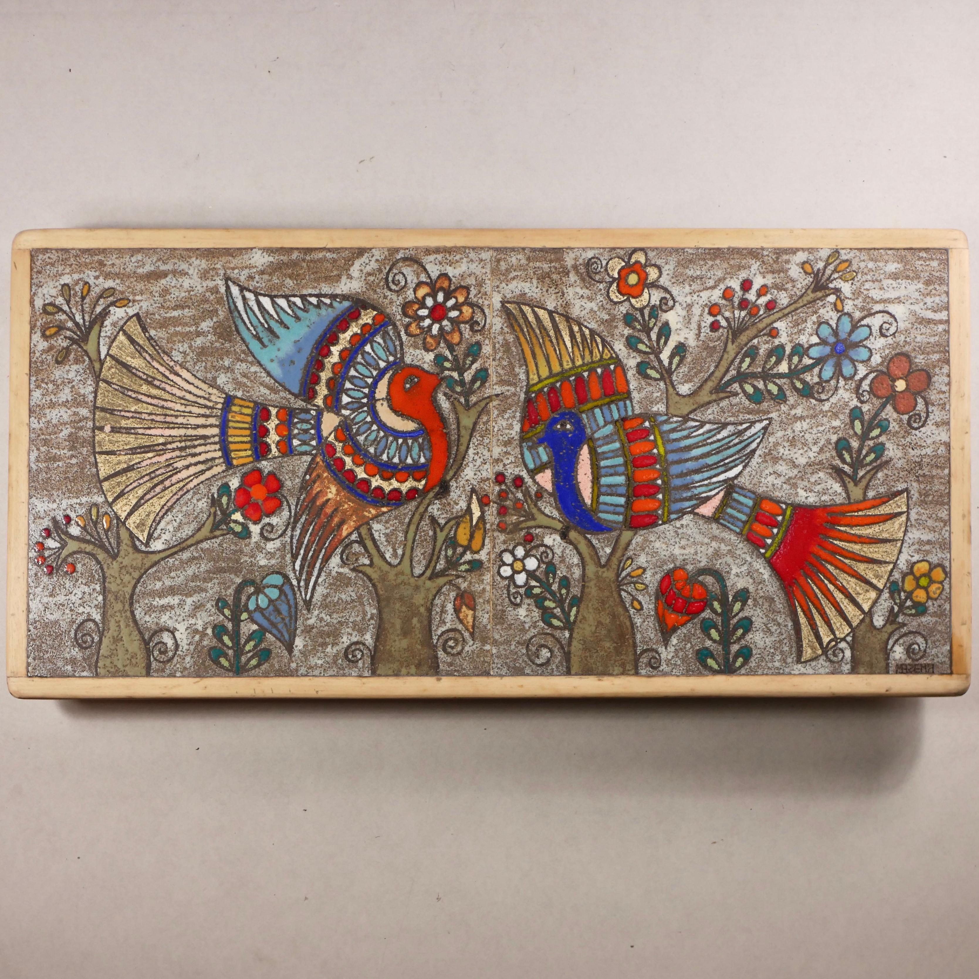 Beautiful and colored large enameled lava board, made in the 1970s by Martine Azema, signature 