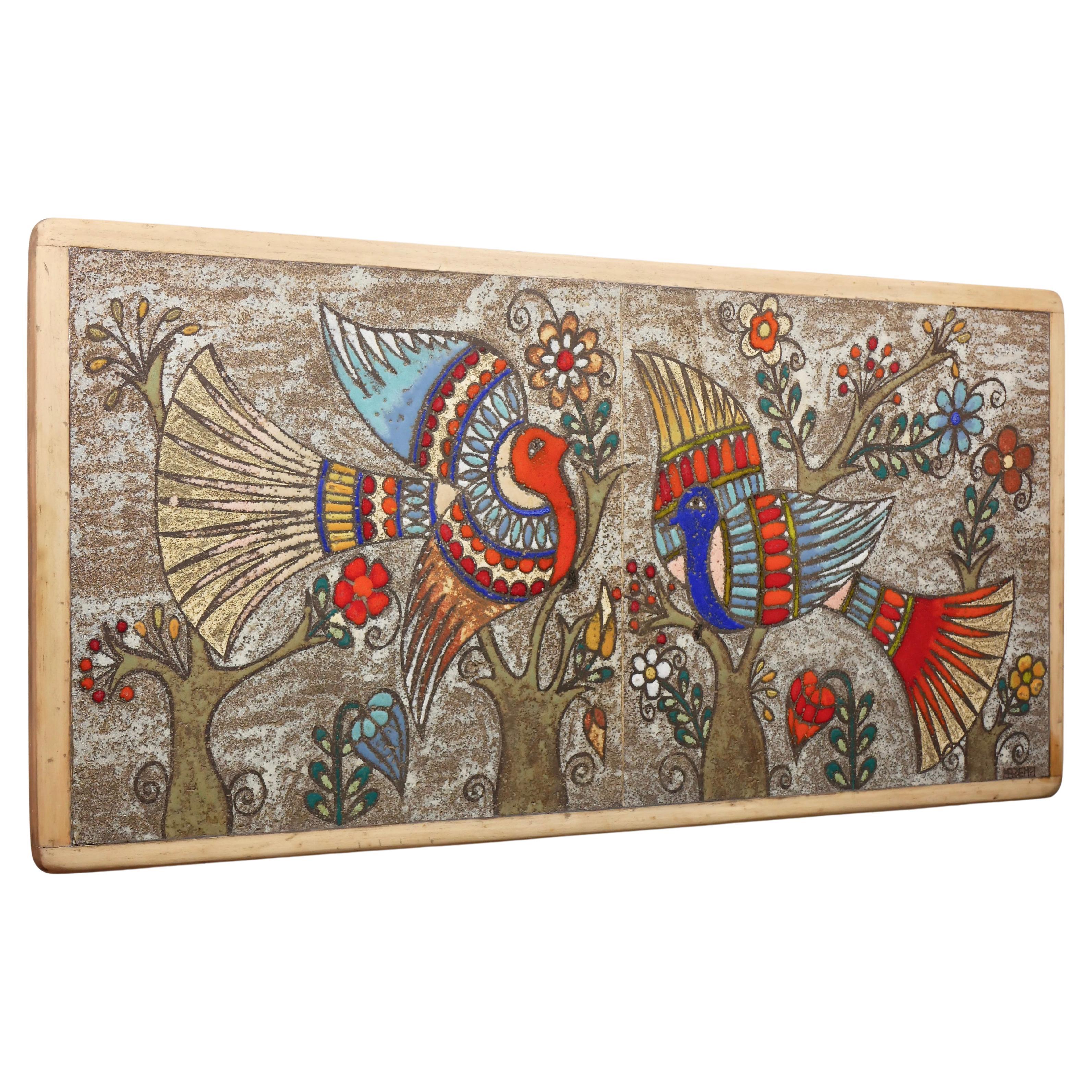 Large Enameled Lava Board, Ceramics by Martine Azéma, Vallauris, France, 1970s