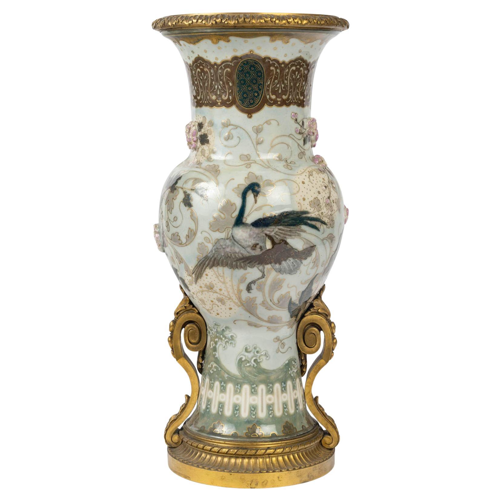 Large Enameled Porcelain Vase by Albert Damousset, Early 20th Century.
