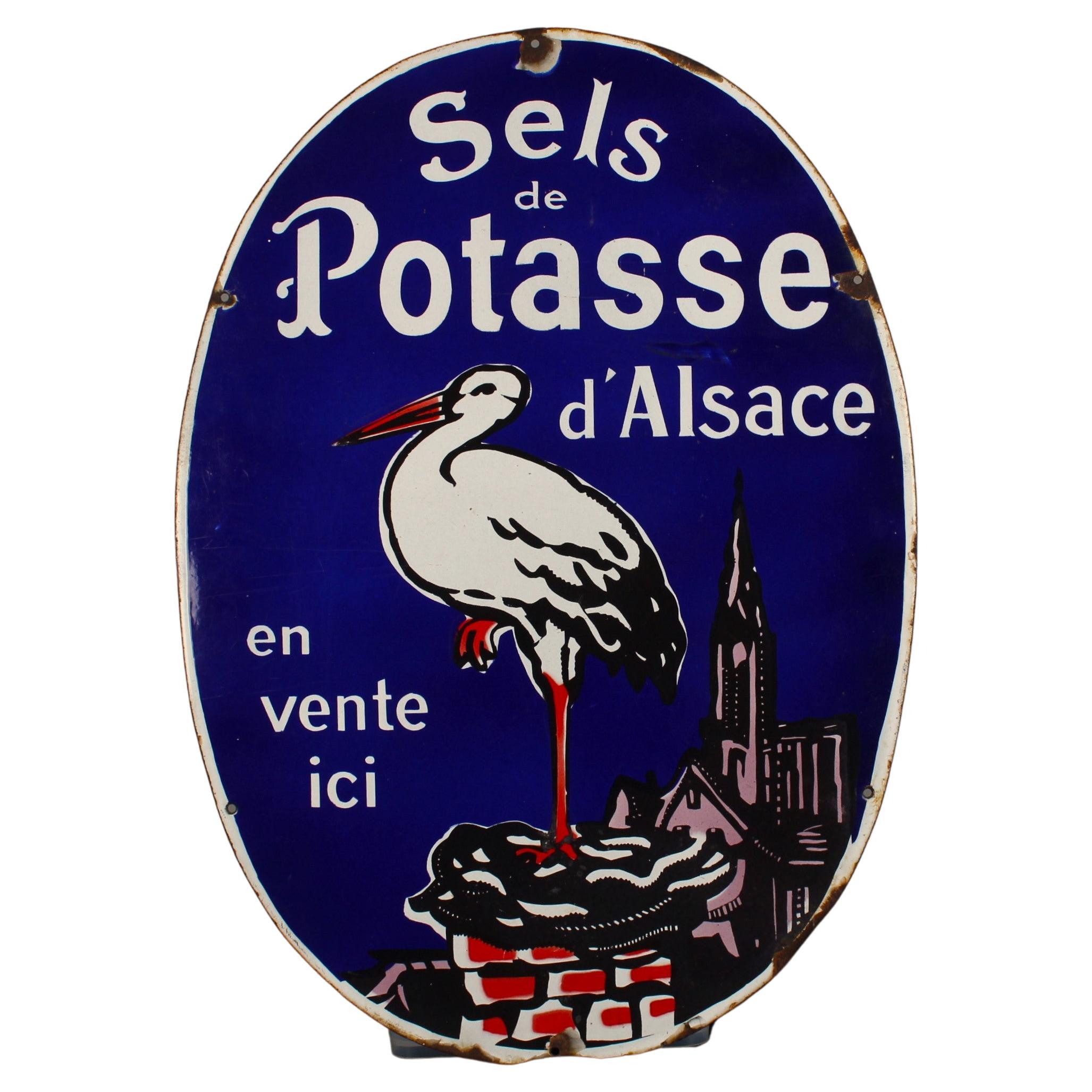 Grande enseigne émaillée "Sels de Potasse d'Alsace", France, 50 x 70 cm en vente