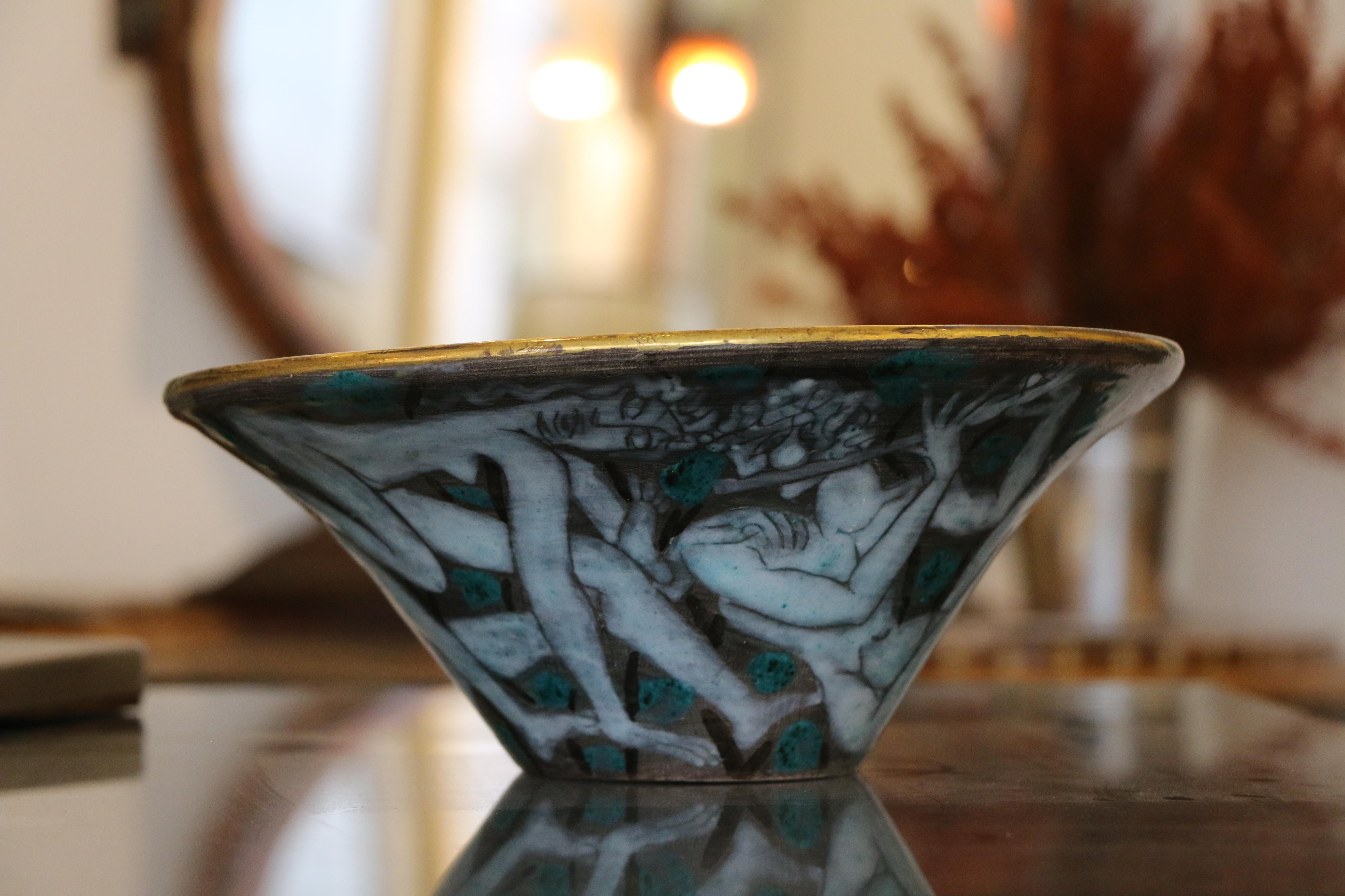 Large Enameled Cup in Earthenware by Edouard Cazaux, France, Art Deco, 1920-1930 7
