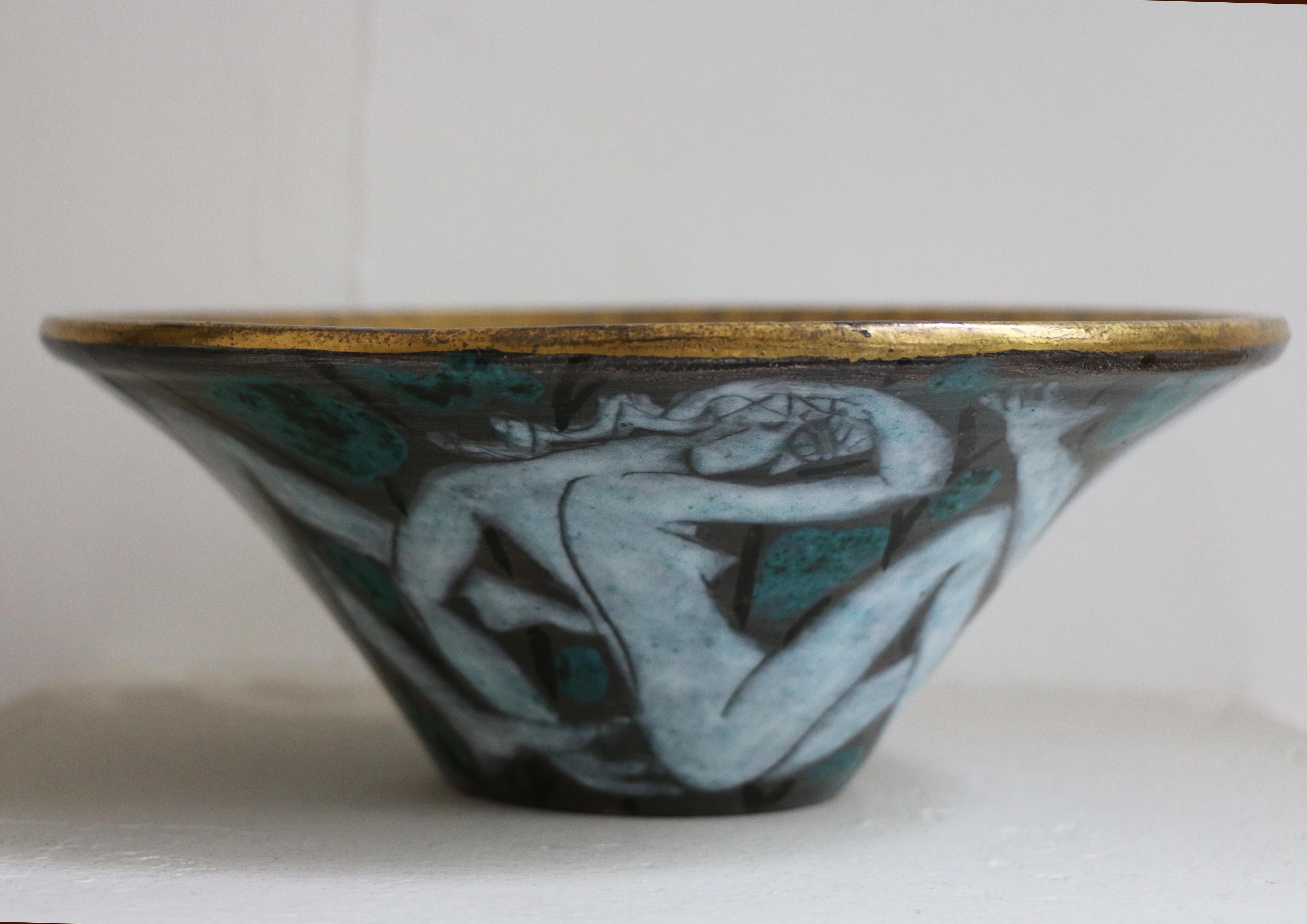 French Large Enameled Cup in Earthenware by Edouard Cazaux, France, Art Deco, 1920-1930
