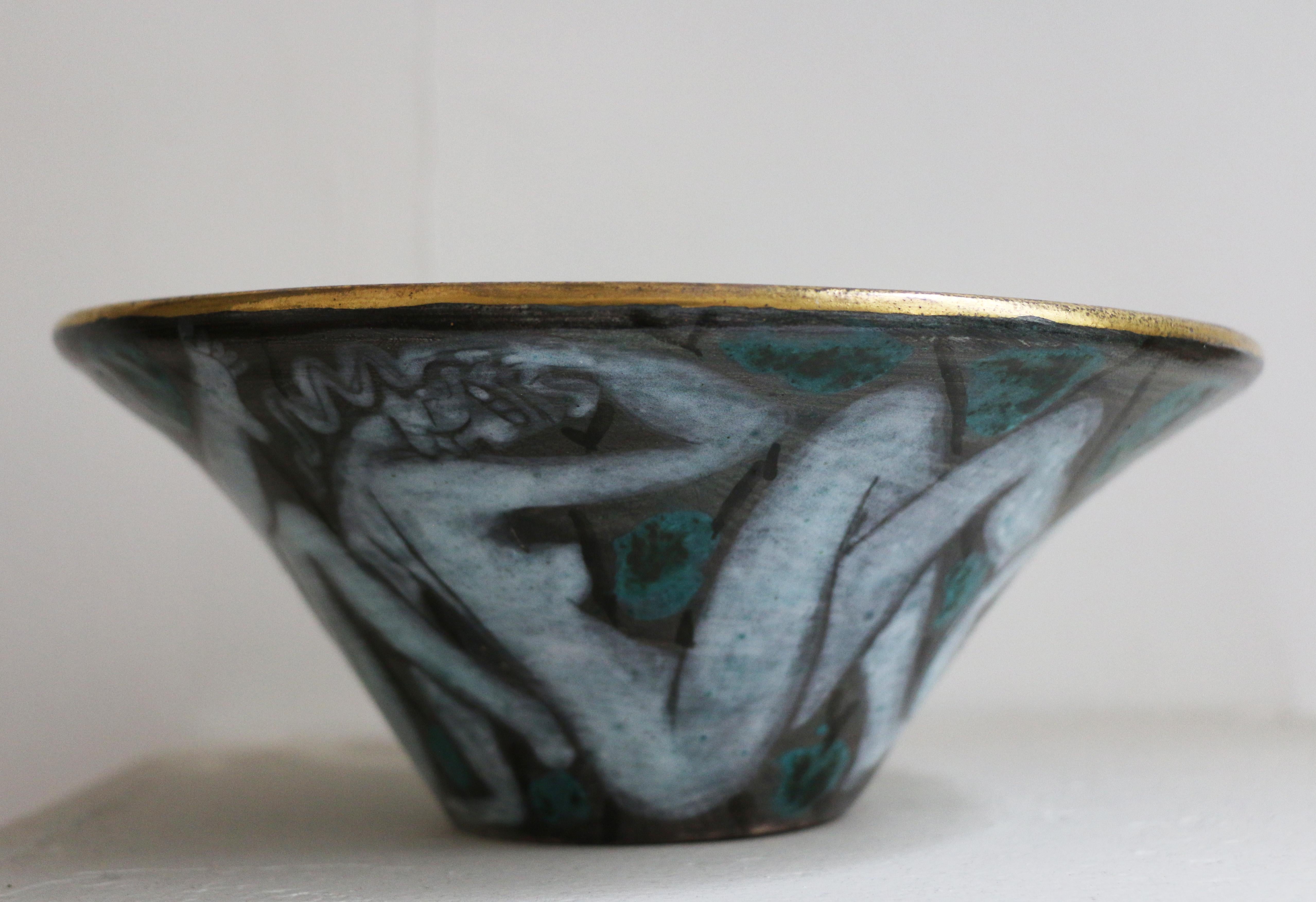 Large Enameled Cup in Earthenware by Edouard Cazaux, France, Art Deco, 1920-1930 In Good Condition In Paris, FR