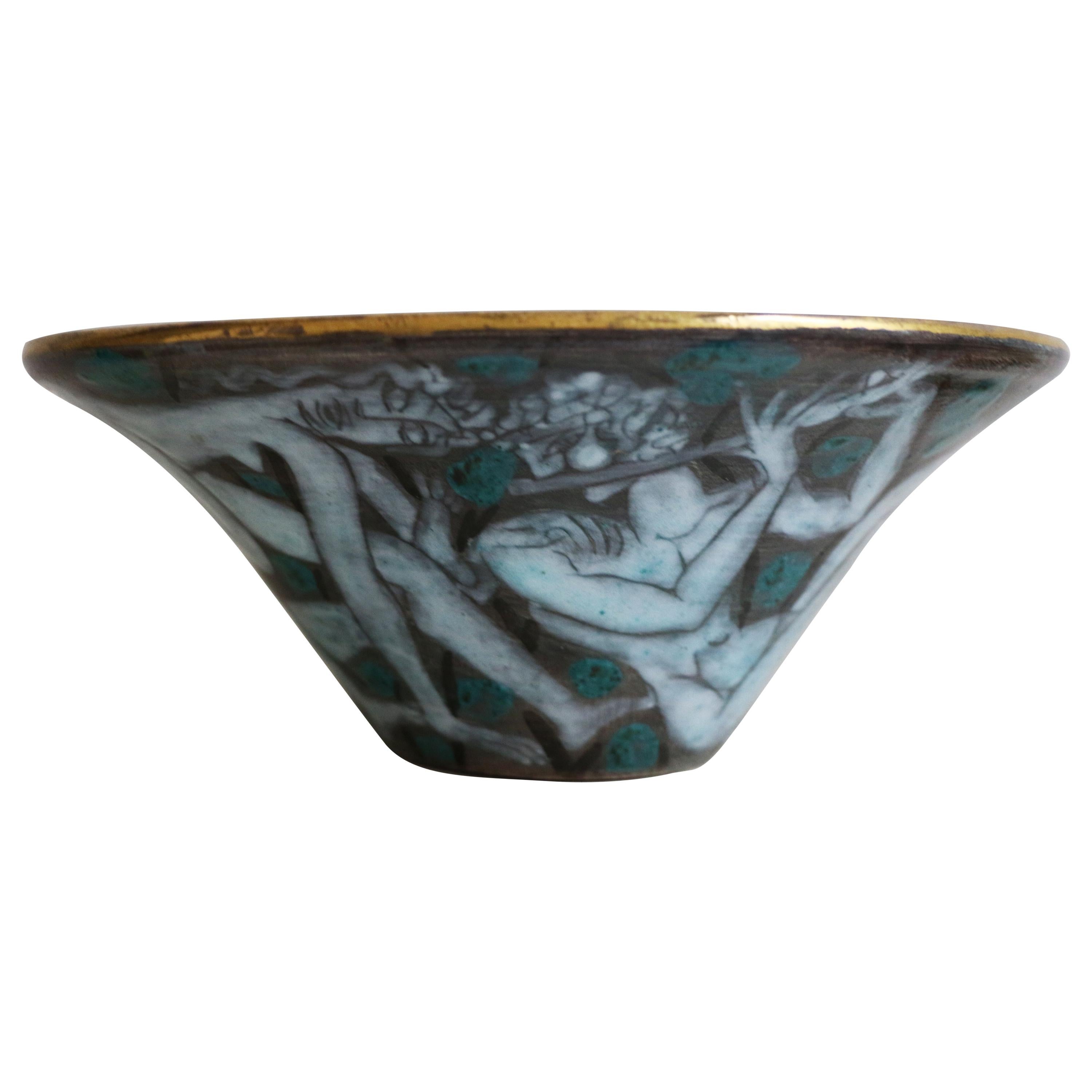 Large Enameled Cup in Earthenware by Edouard Cazaux, France, Art Deco, 1920-1930