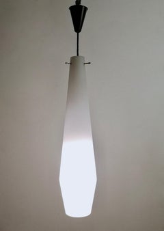 Large Vintage White Encased Glass and Brass Pendant by Stilnovo, Italy