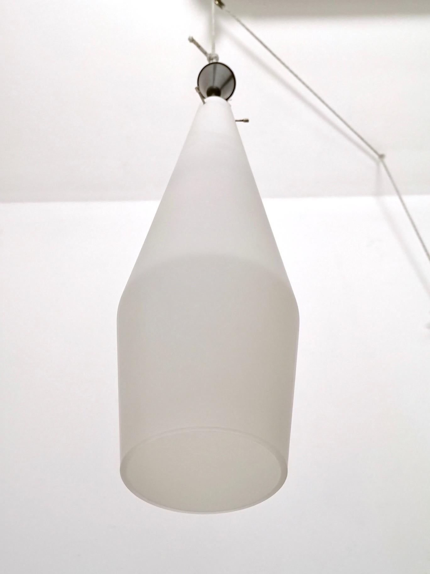 Mid-20th Century Large Vintage White Encased Glass and Brass Pendant by Stilnovo, Italy For Sale