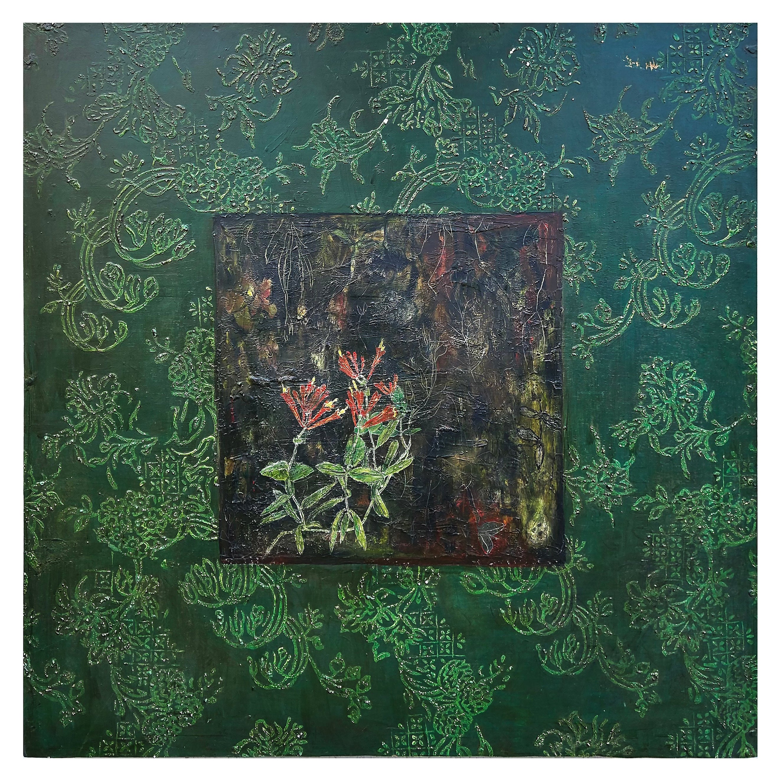 Großes abstraktes expressionistisches Enkaustik-Gemälde, Rana Rochat "Honeysuckle" im Angebot