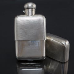 Large antique engine-turned silver hip flask