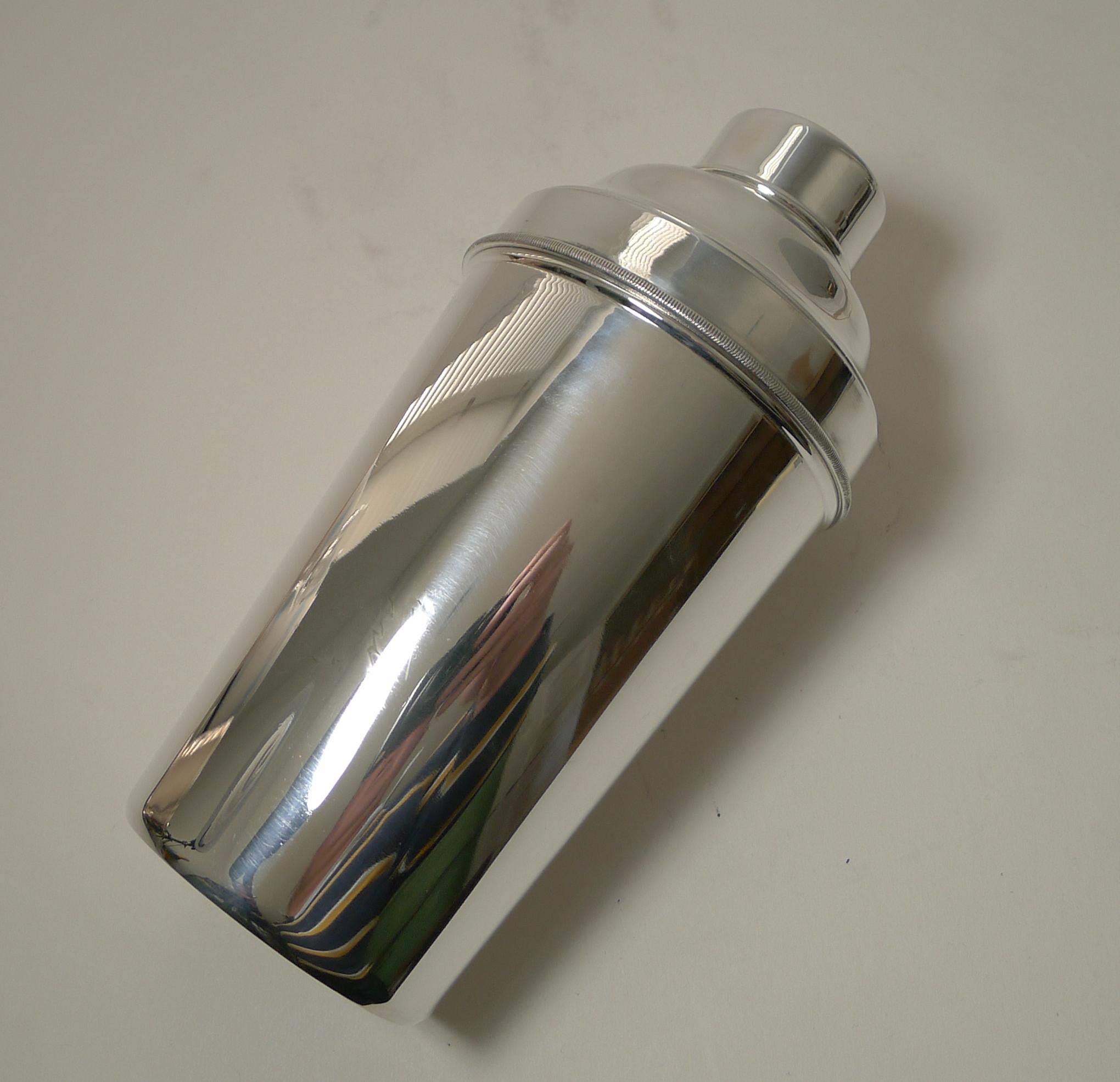 Art Deco Large English 1 1/2 Pint Cocktail Shaker in Silver Plate, P H Vogel & Co.