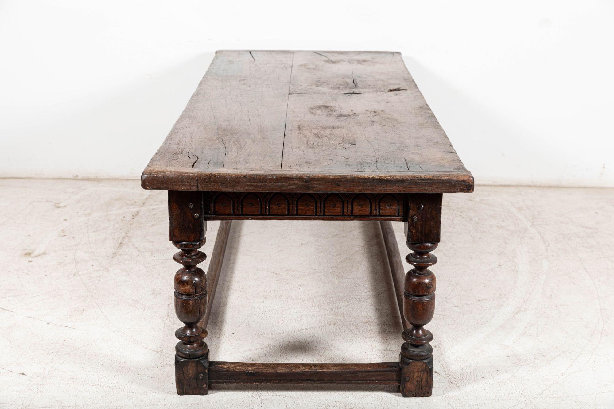 18th Century and Earlier Large English 17thC Elm & Oak Refectory Table