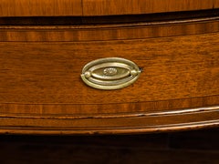 Large English 1840s Mahogany Demilune Table with Fan-Shaped Marquetry Décor