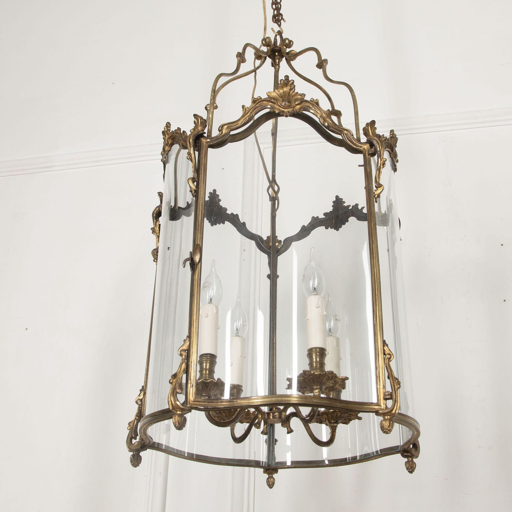 Large English 18th Century Gilt Bronze Hall Lantern For Sale 1