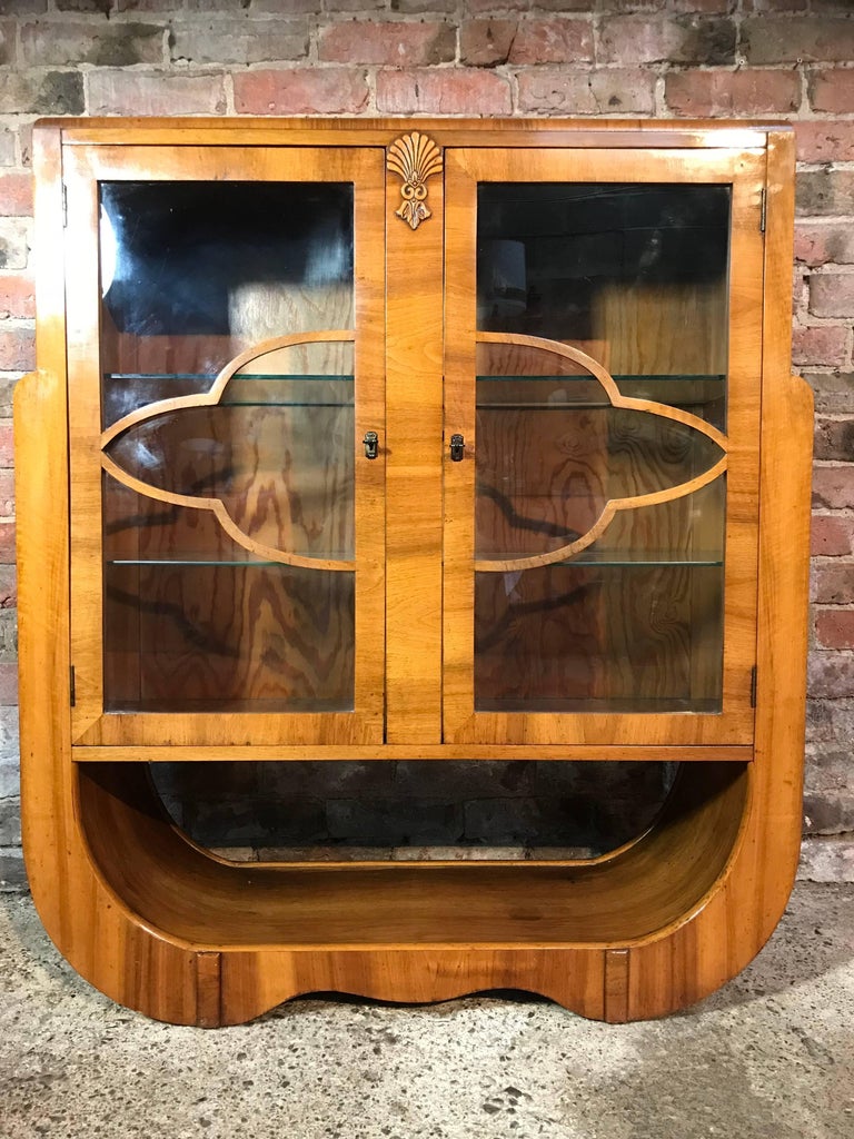 Large English 1930 Art Deco Walnut Display Cabinet in Mint ...