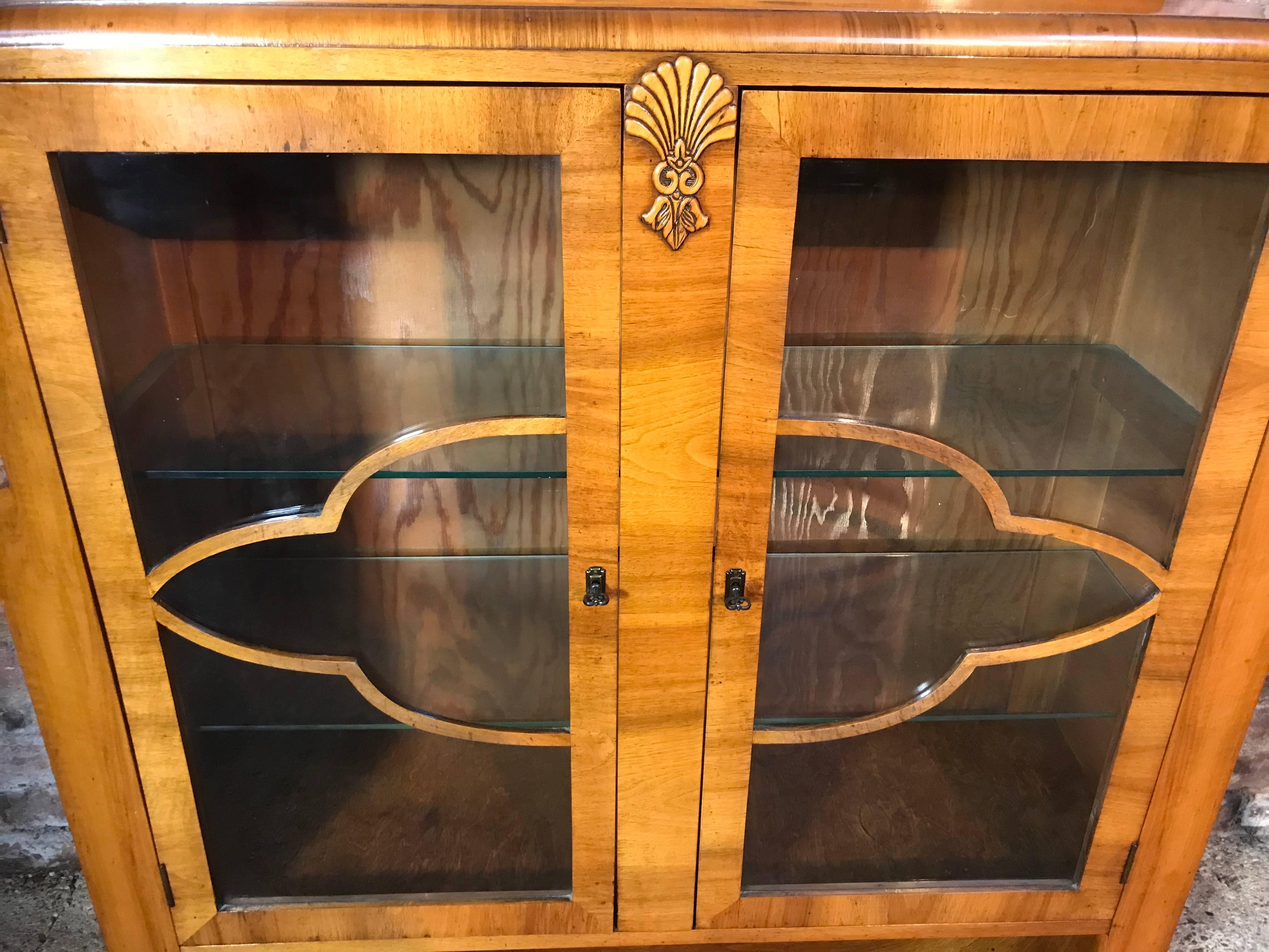 Early 20th Century Large English 1930 Art Deco Walnut Display Cabinet in Mint Condition