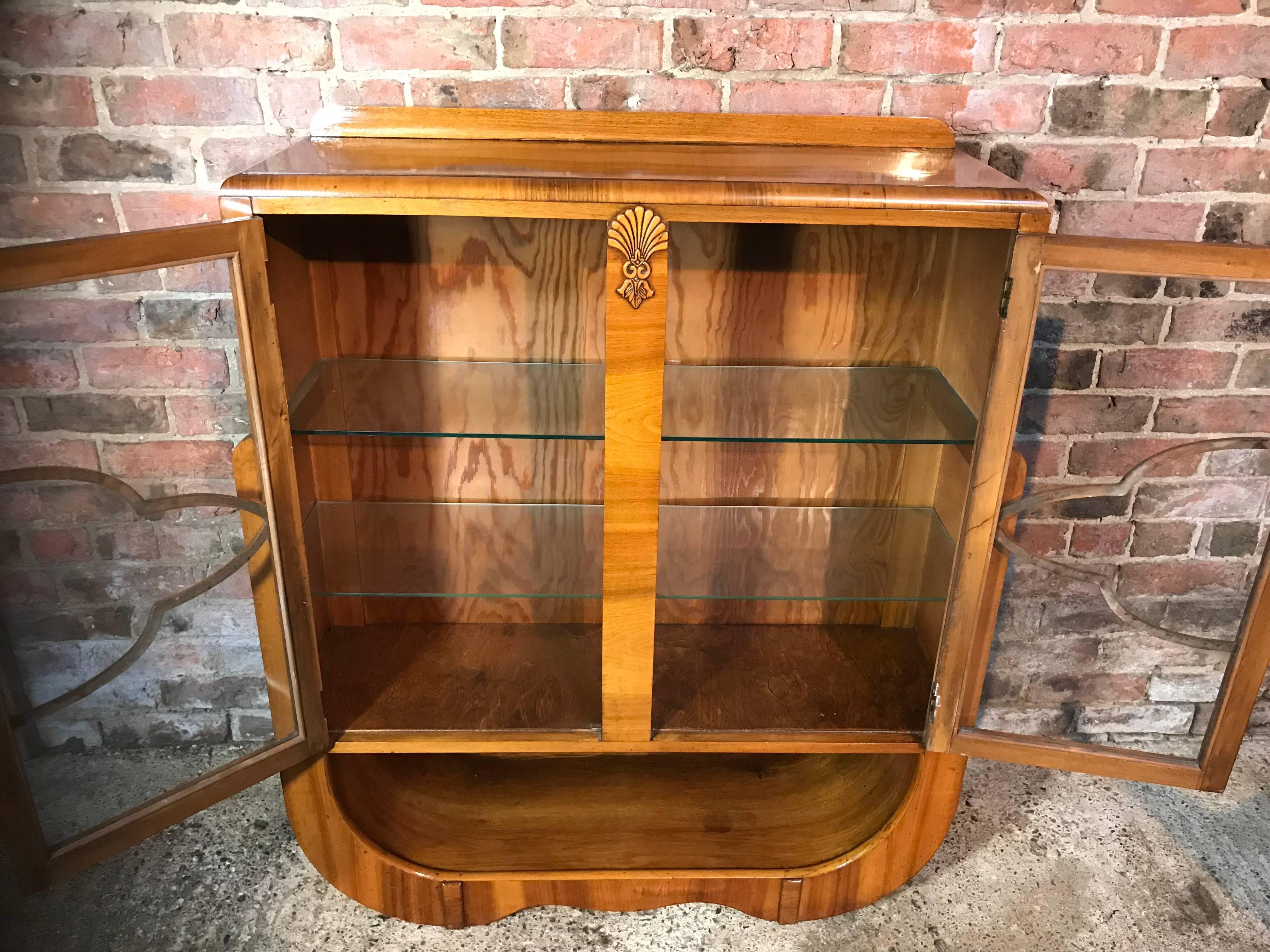 Large English 1930 Art Deco Walnut Display Cabinet in Mint Condition 1