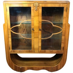 Large English 1930 Art Deco Walnut Display Cabinet in Mint Condition