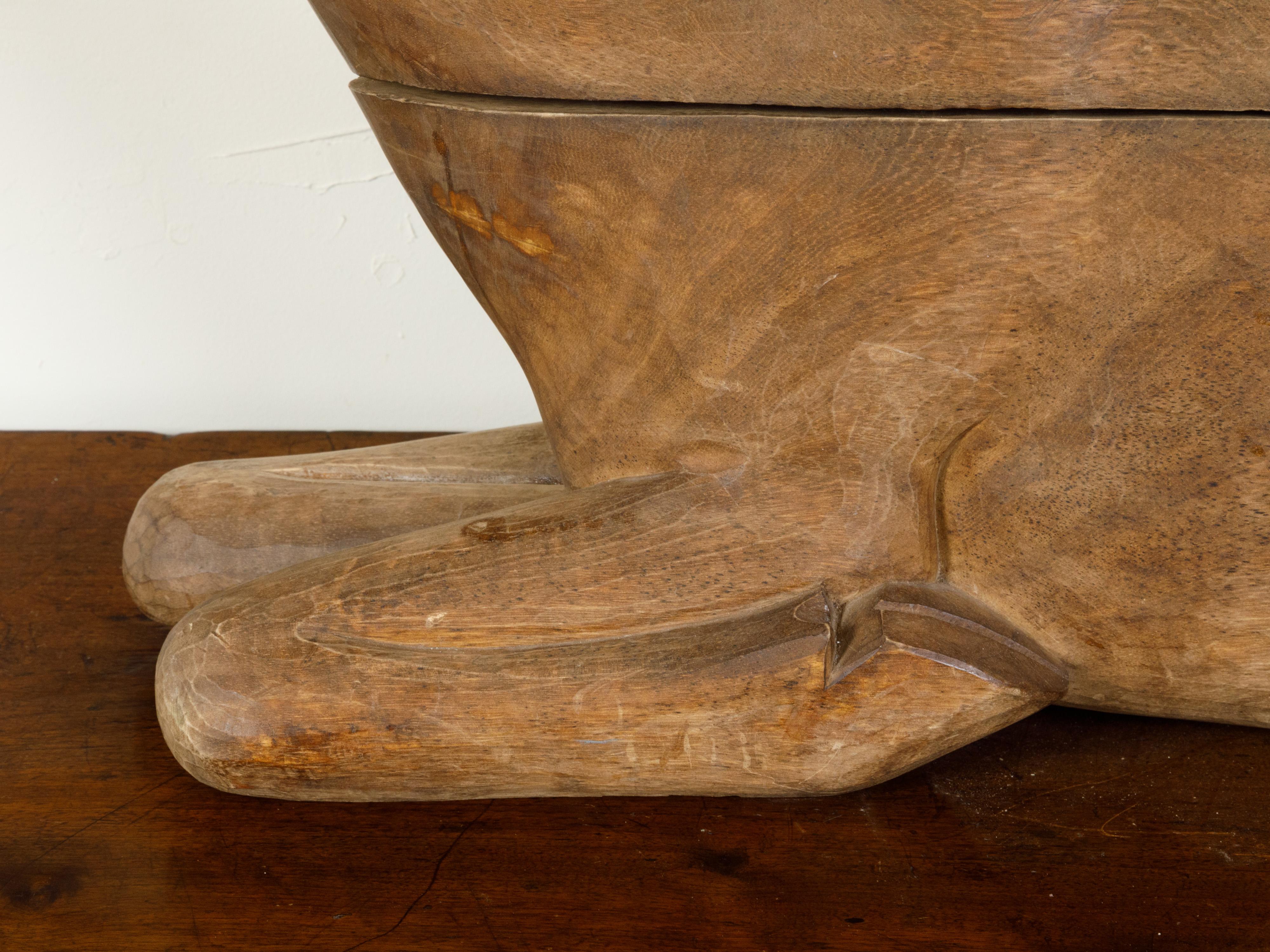 Large English 1930s Carved Box Depicting a Reclining Stag with Large Antlers 6