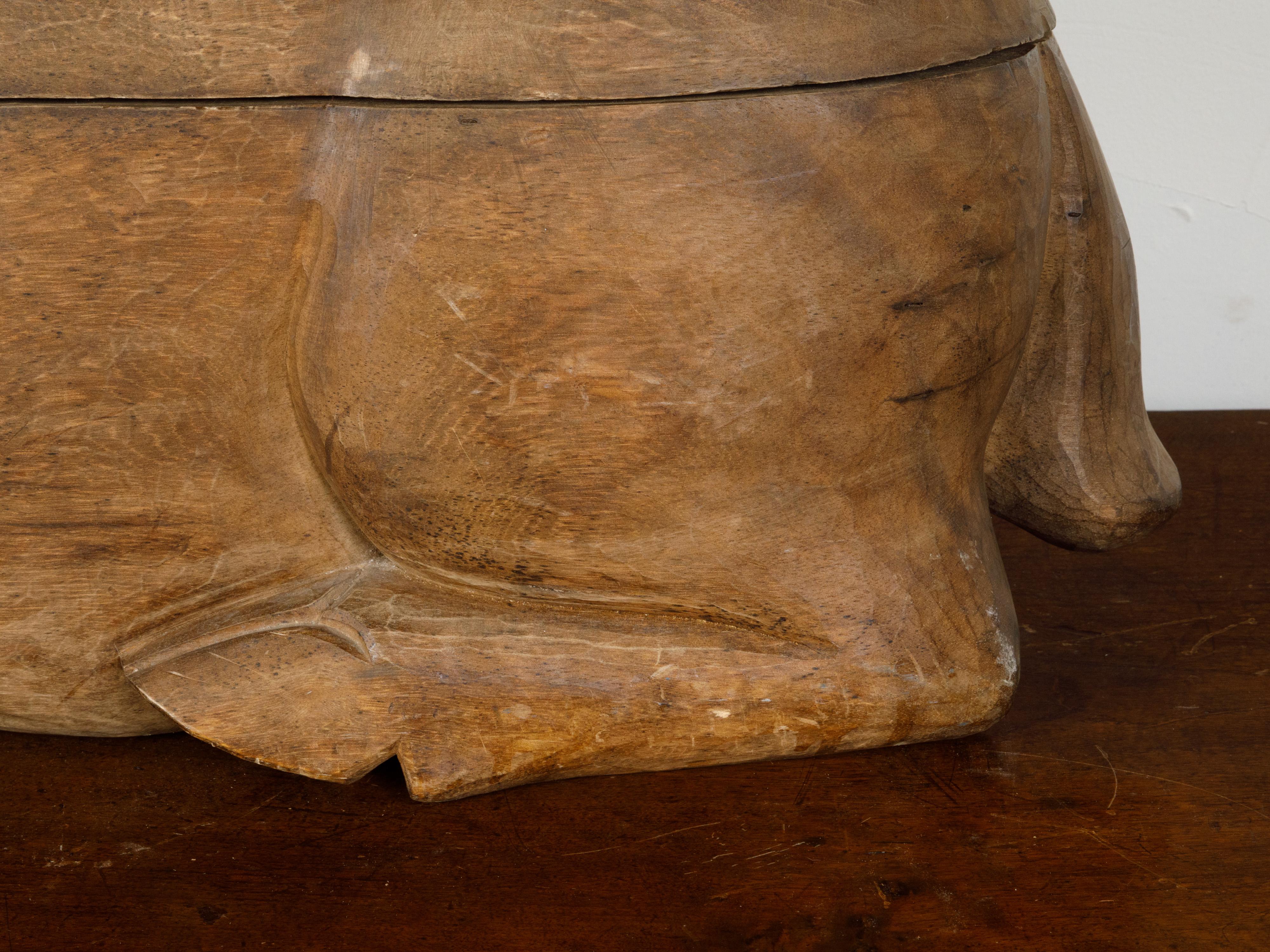 Large English 1930s Carved Box Depicting a Reclining Stag with Large Antlers 7