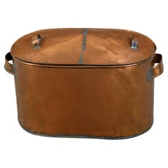 Used Large English 1930s Copper Braising Pan with Handles and Weathered Patina