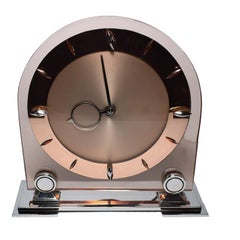 Large English 1930s Pink Glass and Mirror Mantle Clock