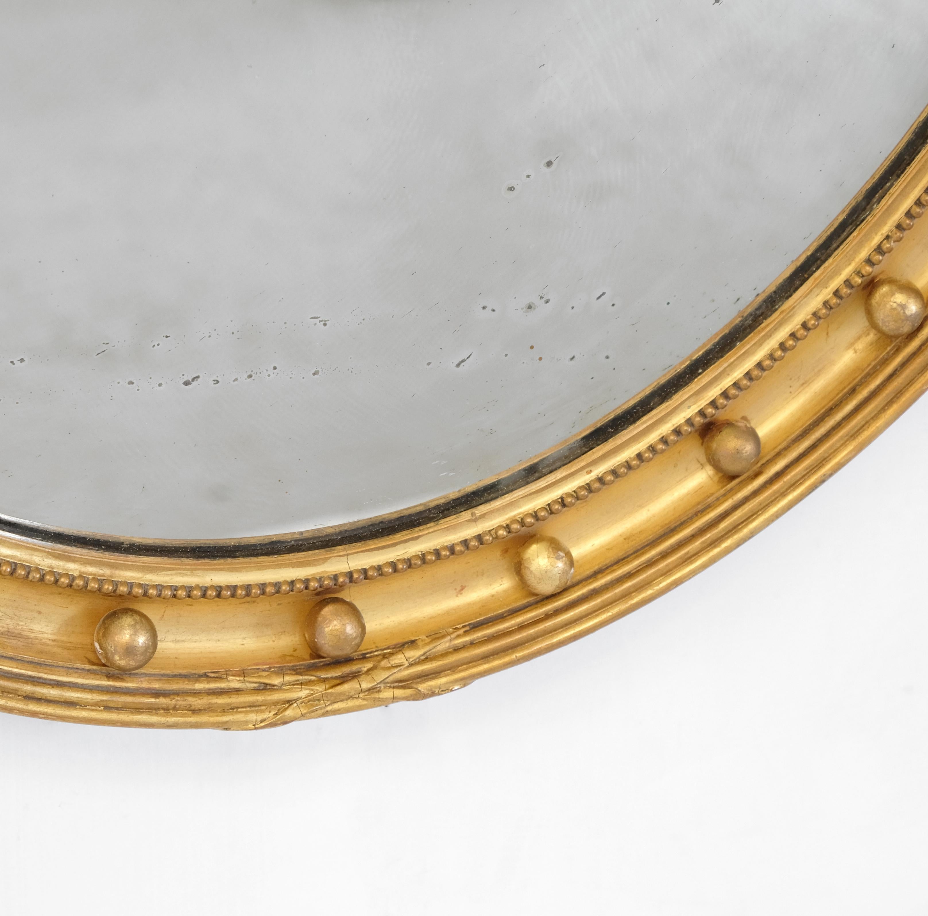 Large English 19th Century Giltwood Oval Mirror, Water Gilded, Georgian Style In Good Condition In Totnes, GB