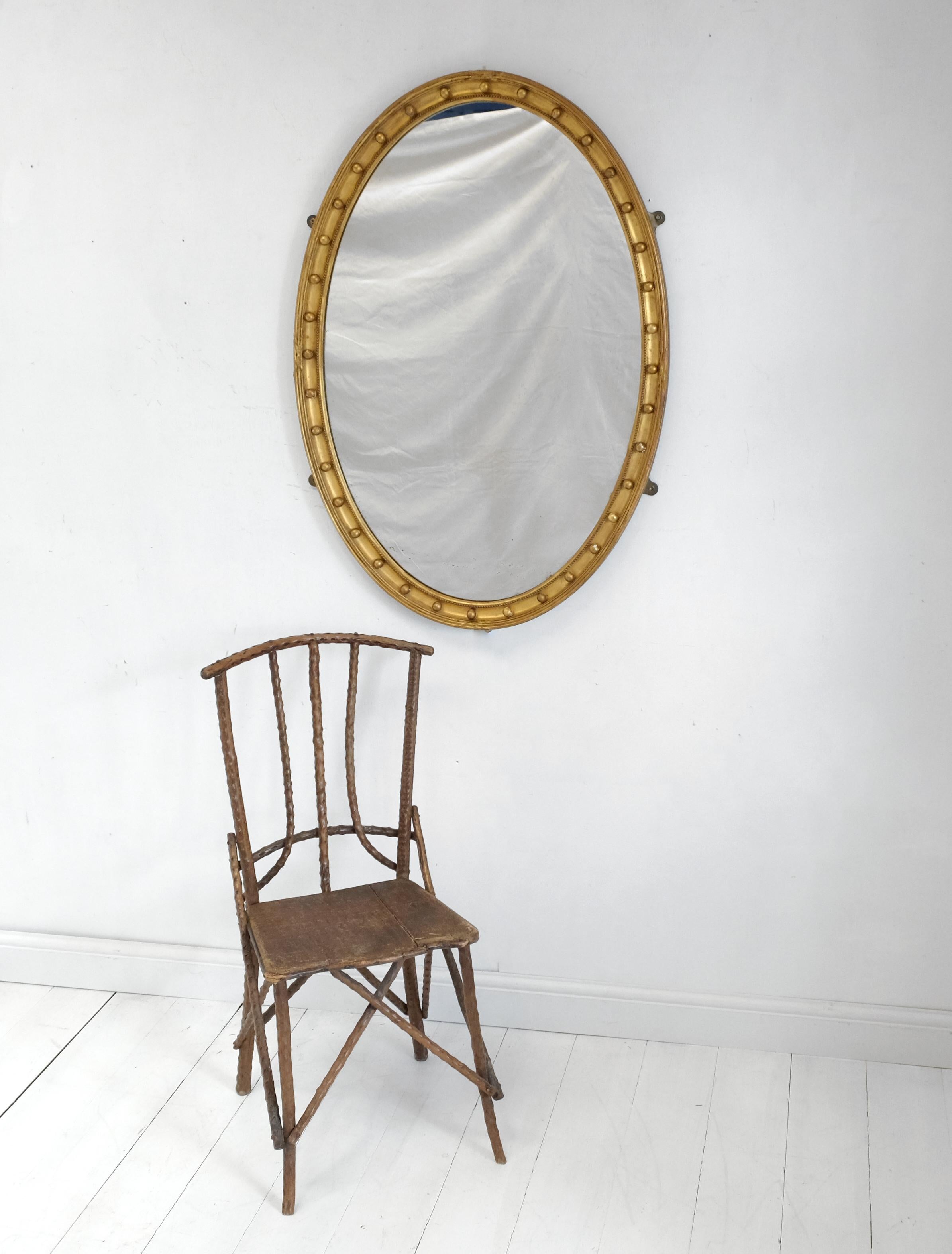 Glass Large English 19th Century Giltwood Oval Mirror, Water Gilded, Georgian Style