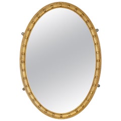 Large English 19th Century Giltwood Oval Mirror, Water Gilded, Georgian Style