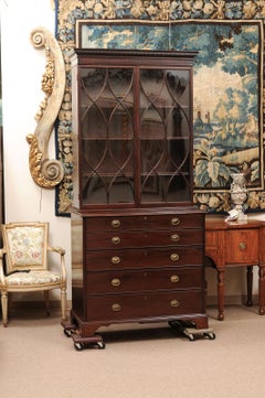 Large English 19th Century Secretary Bookcase with Dental Moulded Cornice