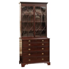 Large English 19th Century Secretary Bookcase with Dental Moulded Cornice