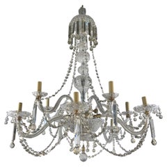 Large English 19th Century Ten Light Cut Glass Chandelier