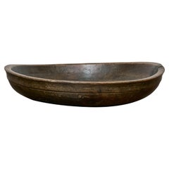 Antique Large English 19th Century Walnut Bowl with Carved Lip