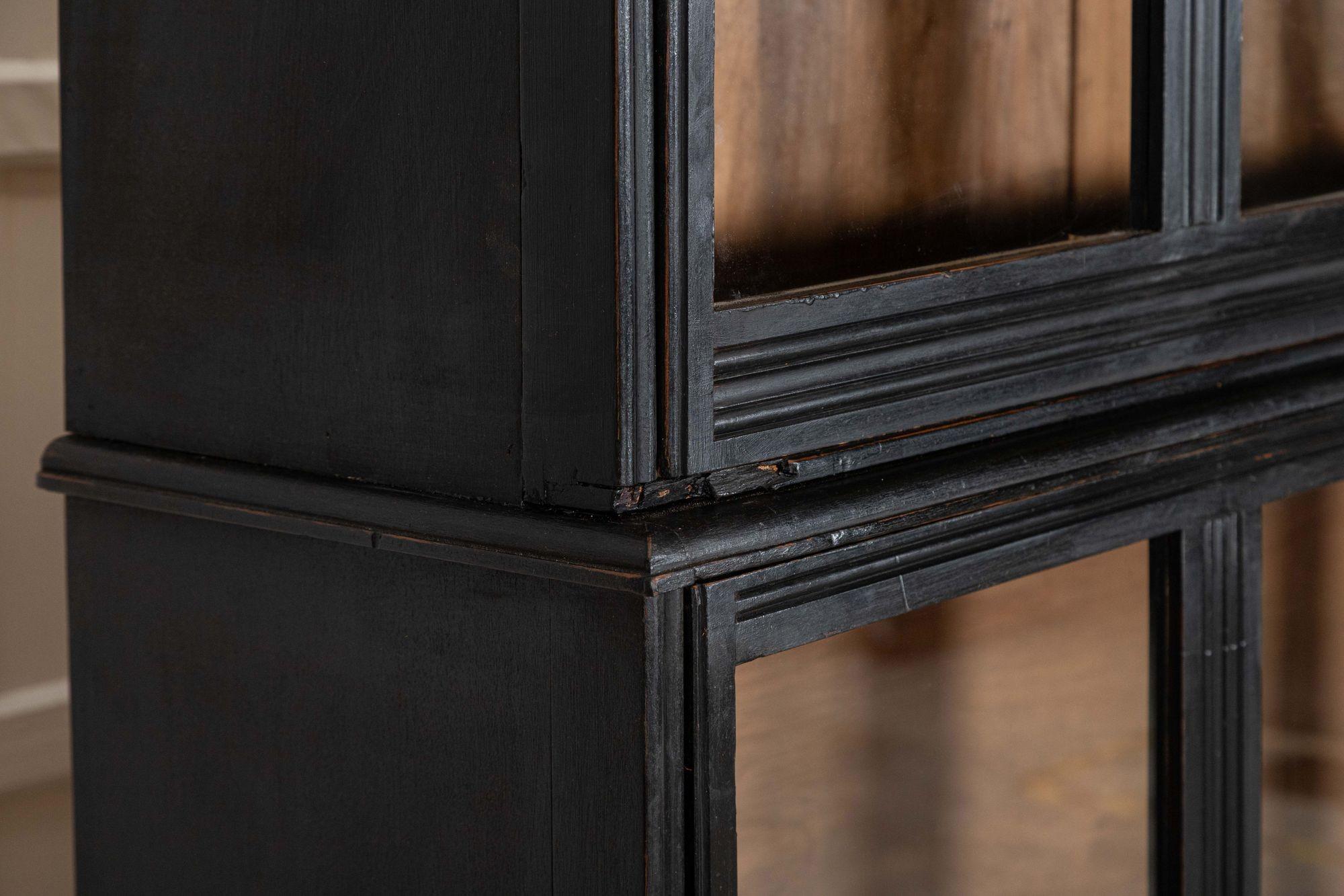Large English 19thC Ebonised Mahogany Glazed Cabinet For Sale 7