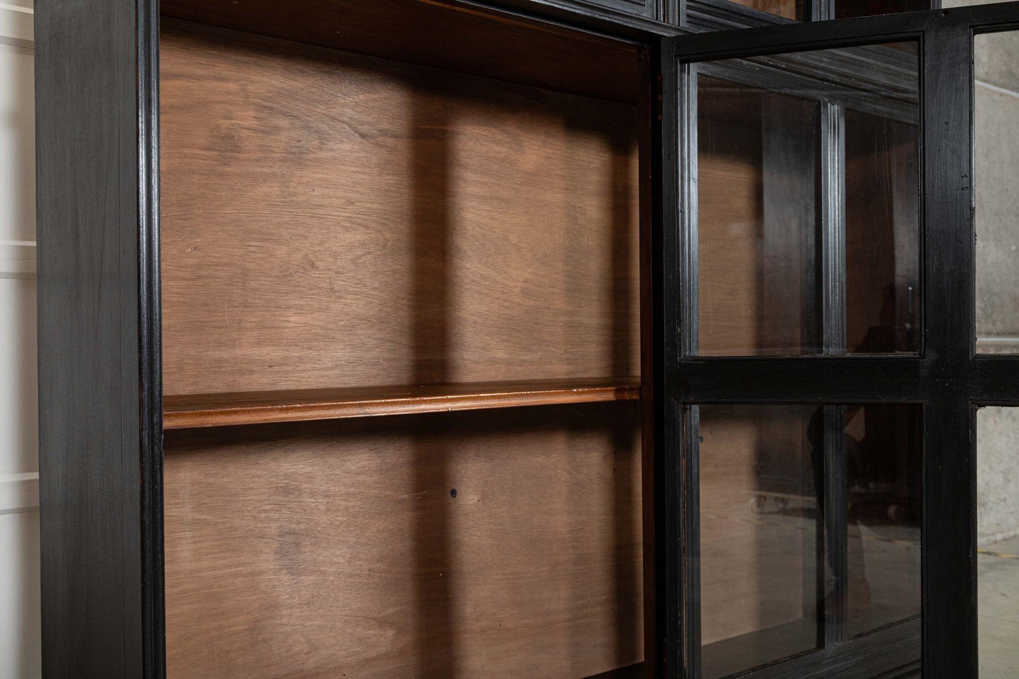 Large English 19thC Ebonised Mahogany Glazed Cabinet For Sale 8