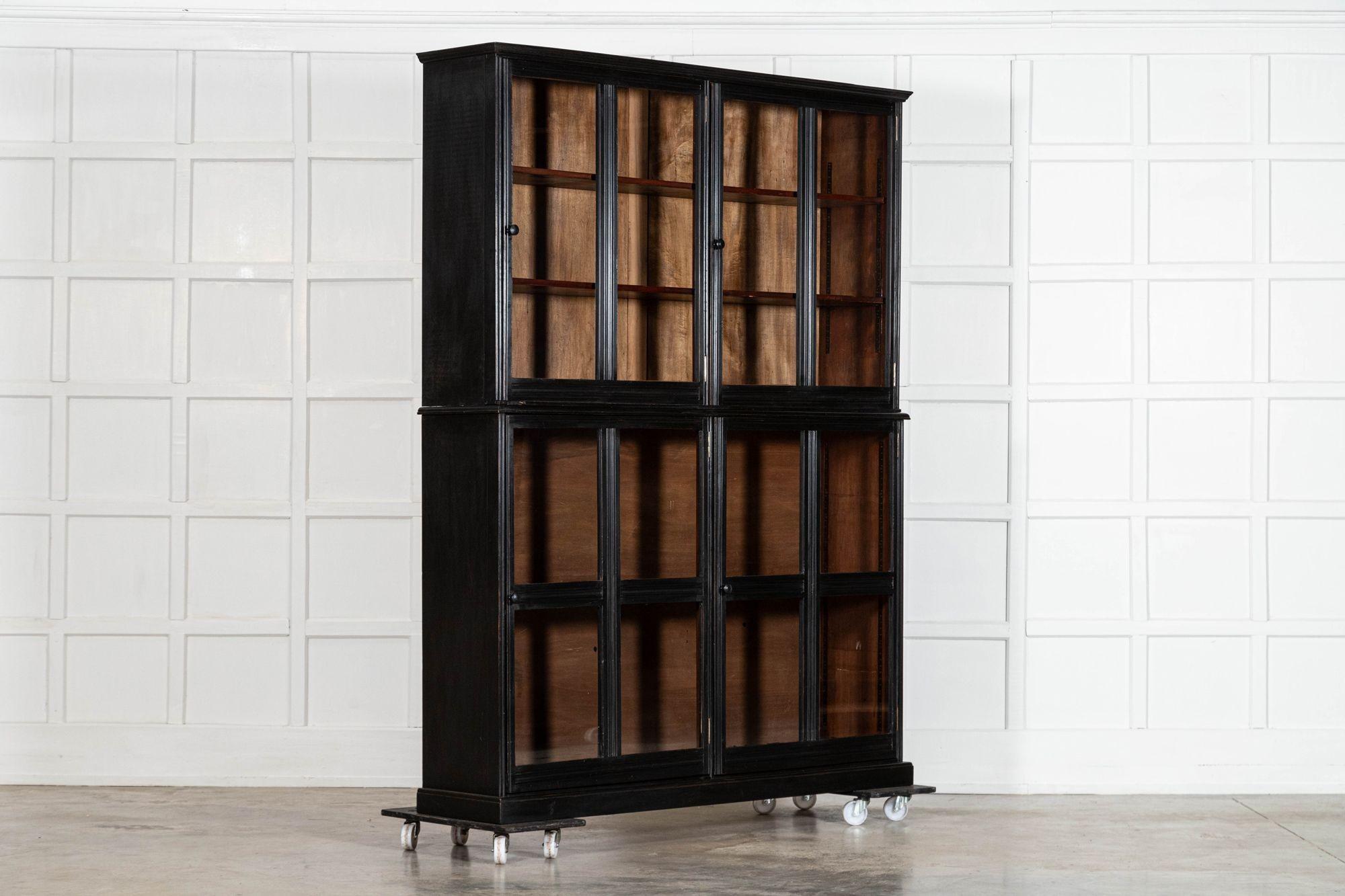 Large English 19thC Ebonised Mahogany Glazed Cabinet In Good Condition For Sale In Staffordshire, GB