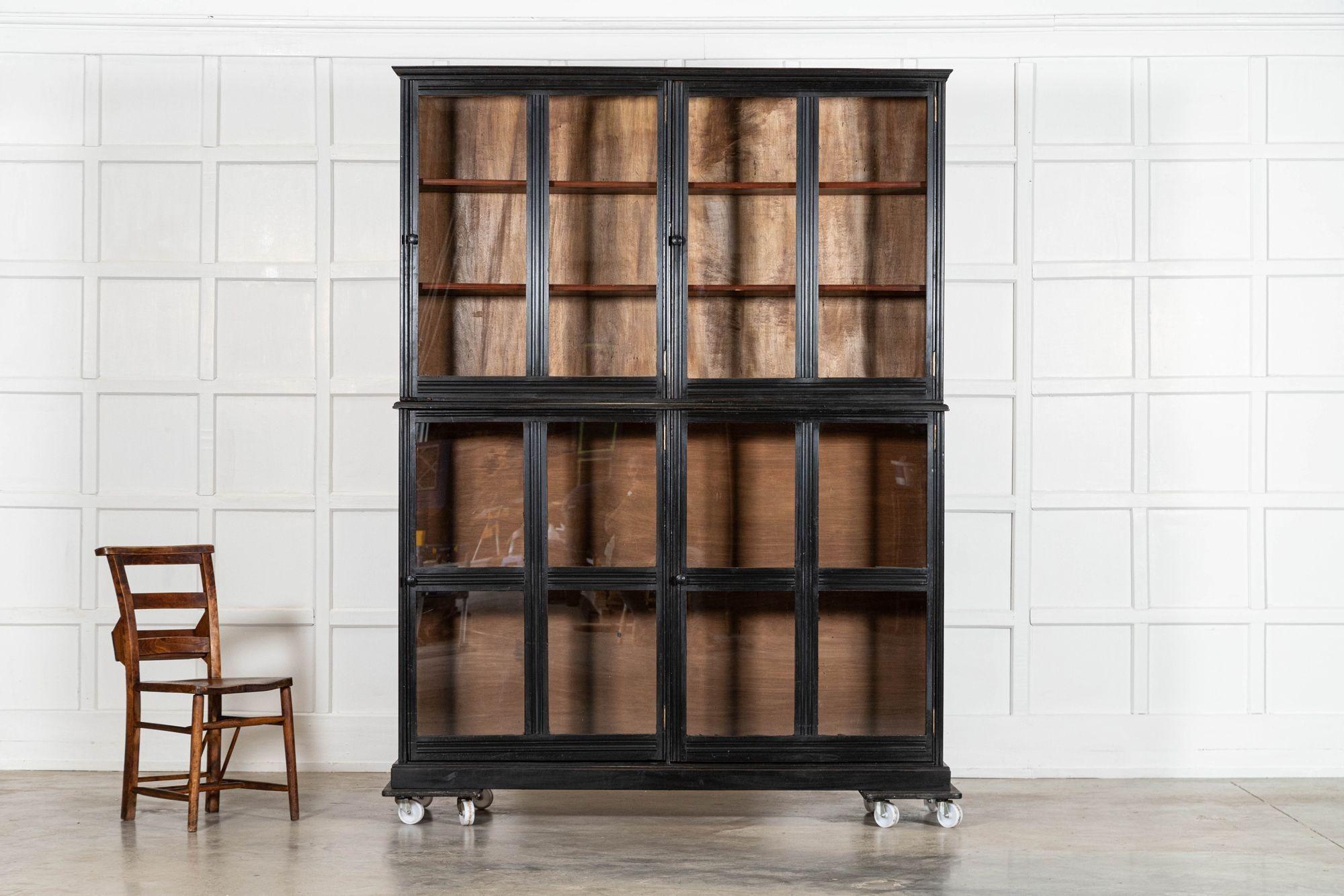 19th Century Large English 19thC Ebonised Mahogany Glazed Cabinet For Sale