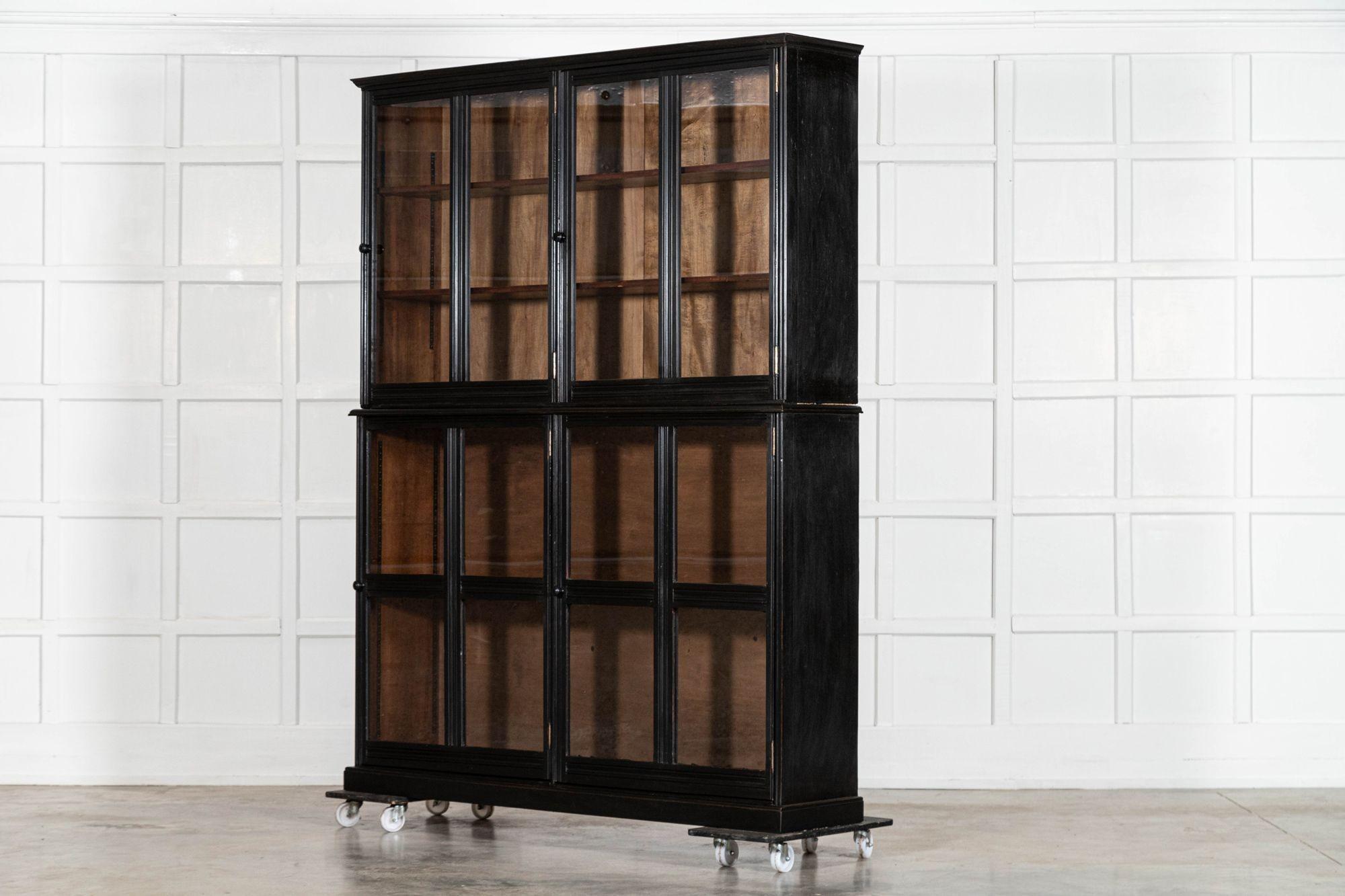 Large English 19thC Ebonised Mahogany Glazed Cabinet For Sale 1