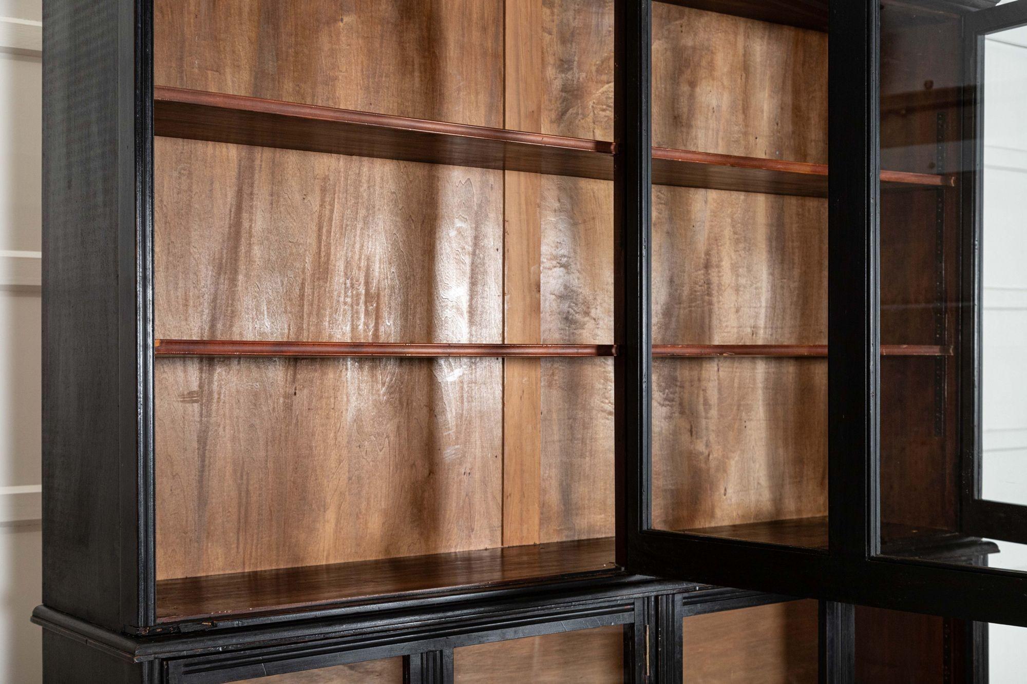 Large English 19thC Ebonised Mahogany Glazed Cabinet For Sale 4