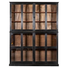 Large English 19thC Ebonised Mahogany Glazed Cabinet